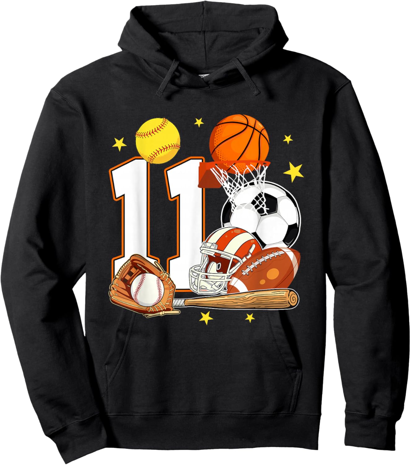 11th Birthday Sports Birthday Theme 11 Year Old Birthday Hoodie - Hoodie | Black