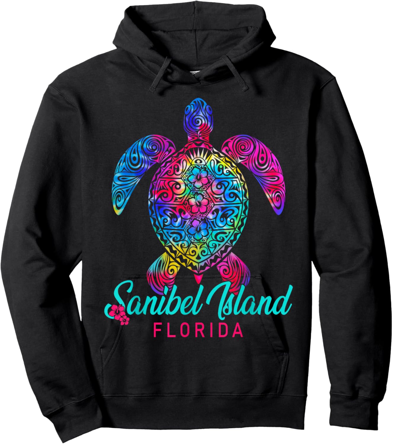 Sanibel Island Florida Tribal Tie Dye Sea Turtle Hoodie - Hoodie | Black