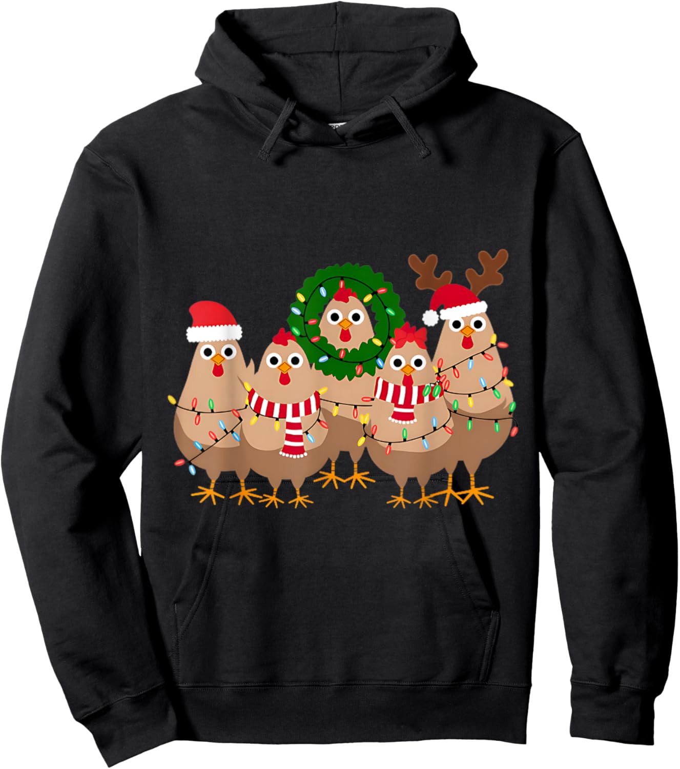 Funny Christmas Chicken - Black, Small, -Adult, Christmas, Modern, Cartoon, Imported, Polyester 100%, Short Sleeve, Pull On Hoodie - Hoodie | Black