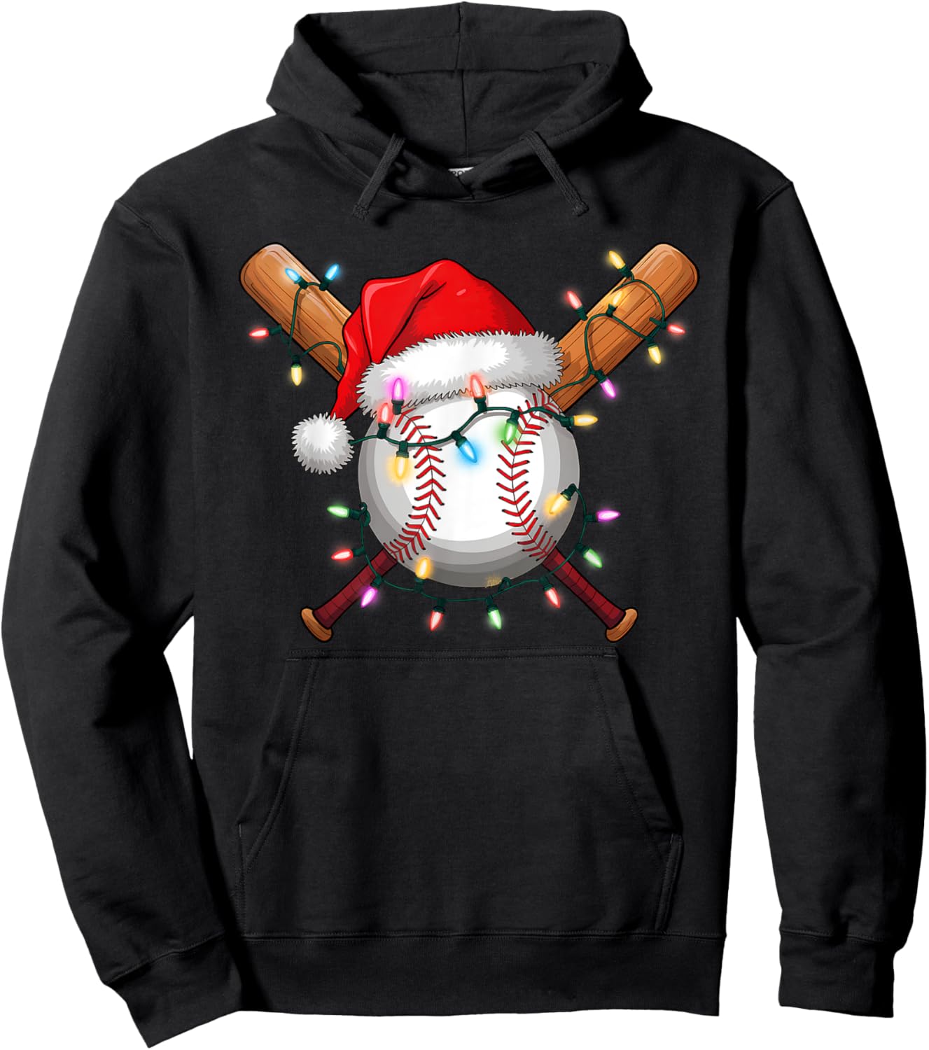 Christmas Baseball Player Santa Hat Sports Men Boys Hoodie - Hoodie | Black