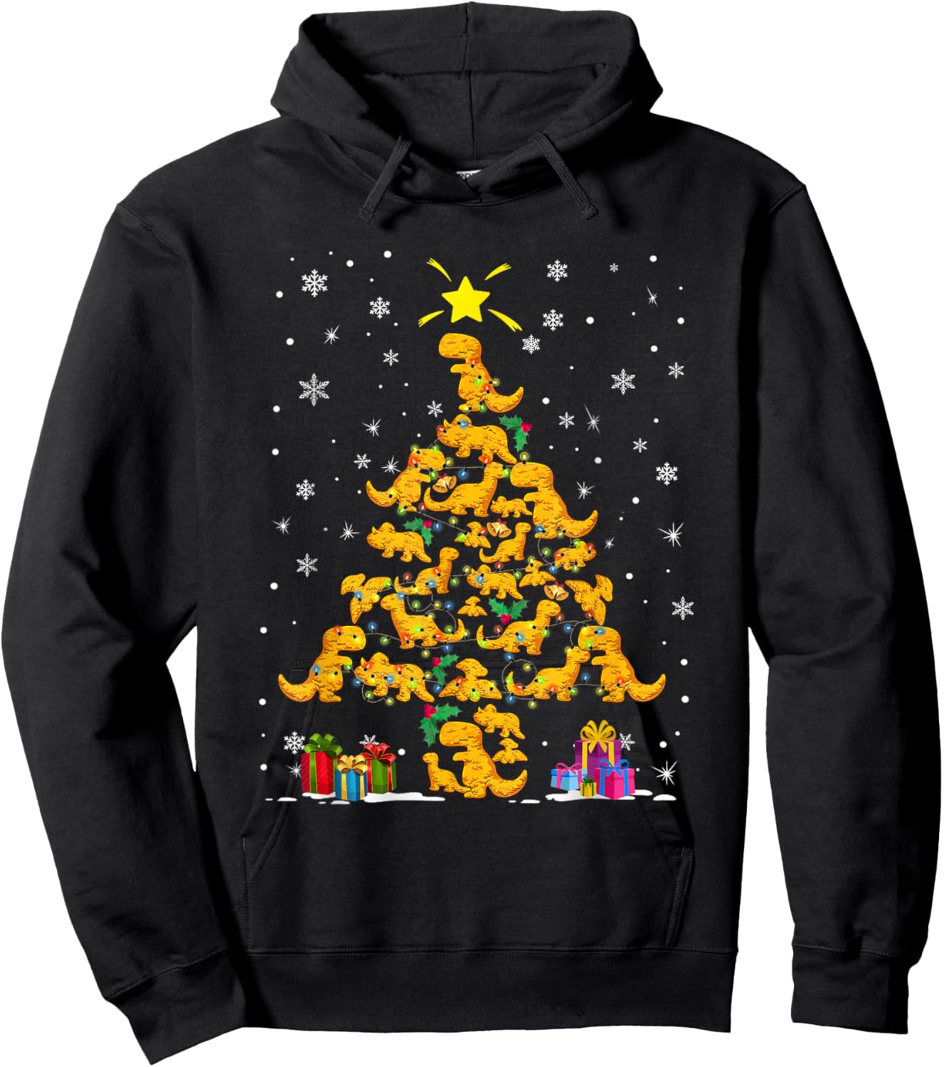 Dino Chicken Nuggets Christmas Tree Dinosaur Chicken Nugget Hoodie - Hoodie | Black