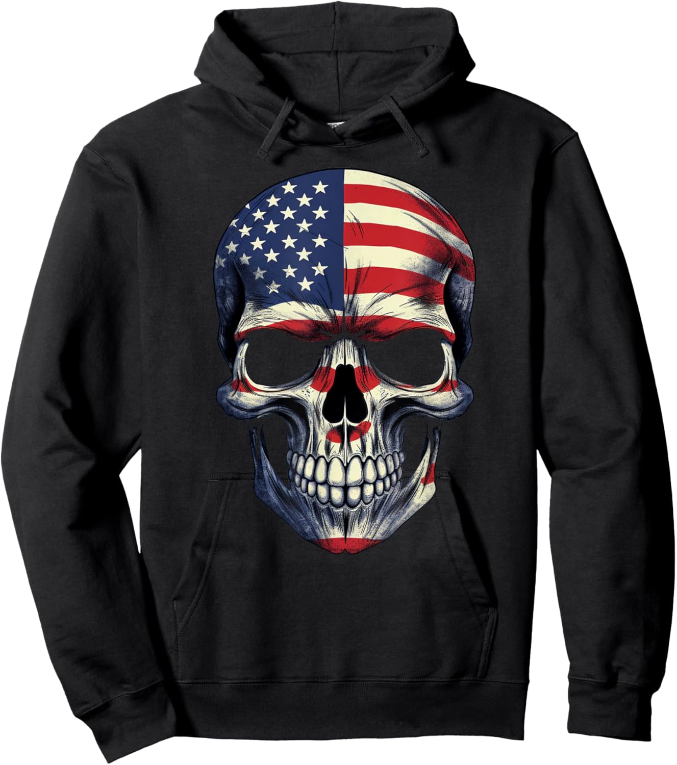 American Flag Skull Zoom Hoodie - Hoodie | Black