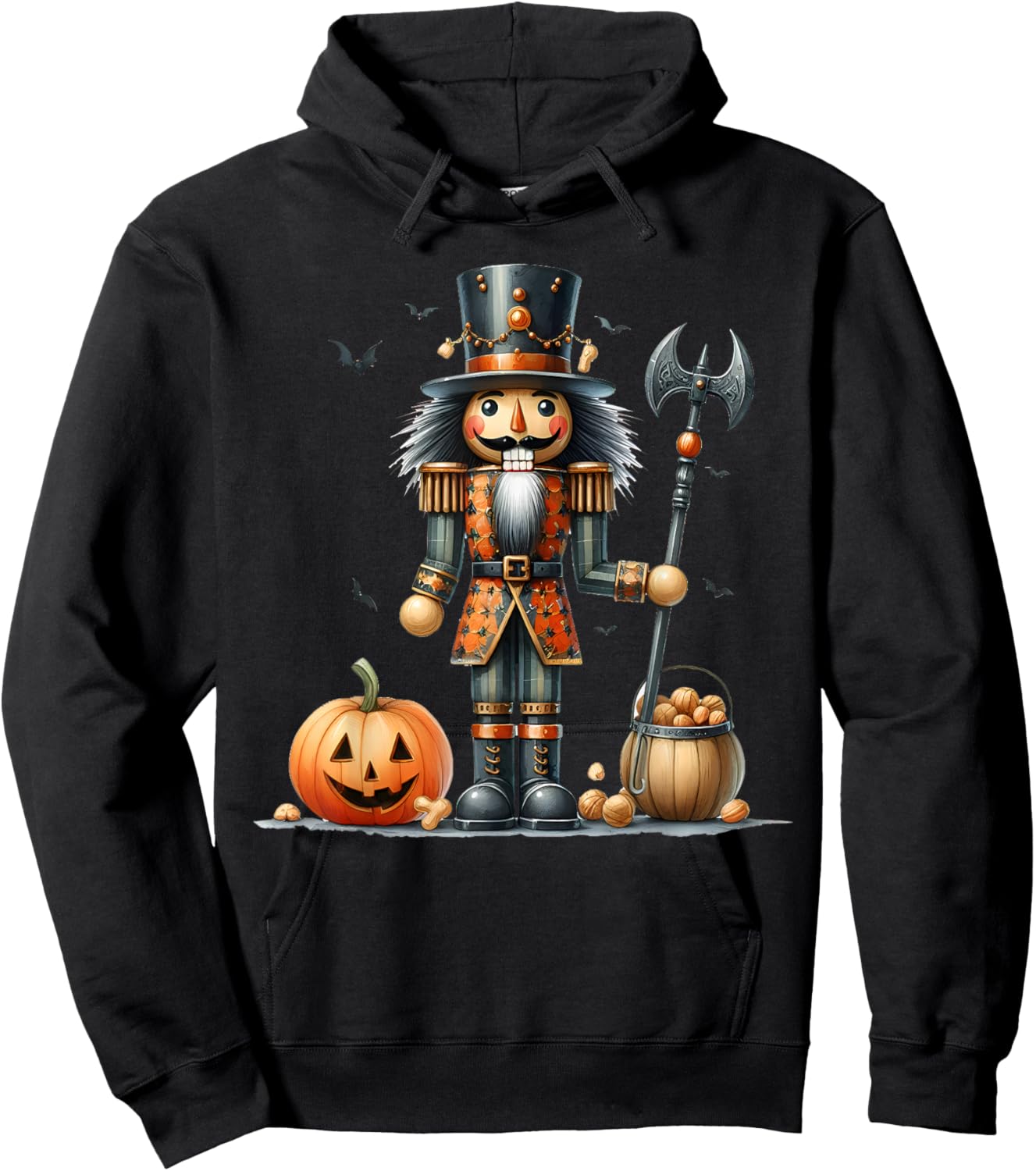 Retro Funny Nutcracker And Pumkins Hallothanksmas Halloween Hoodie - Hoodie | Black