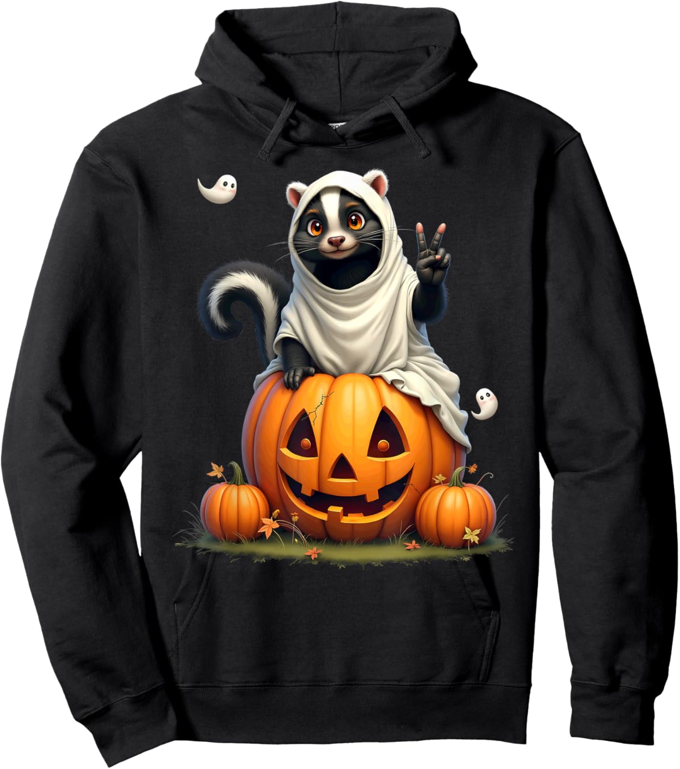 Pumpkin Boo Ghost Skunk Halloween Costume Hoodie - Hoodie | Black