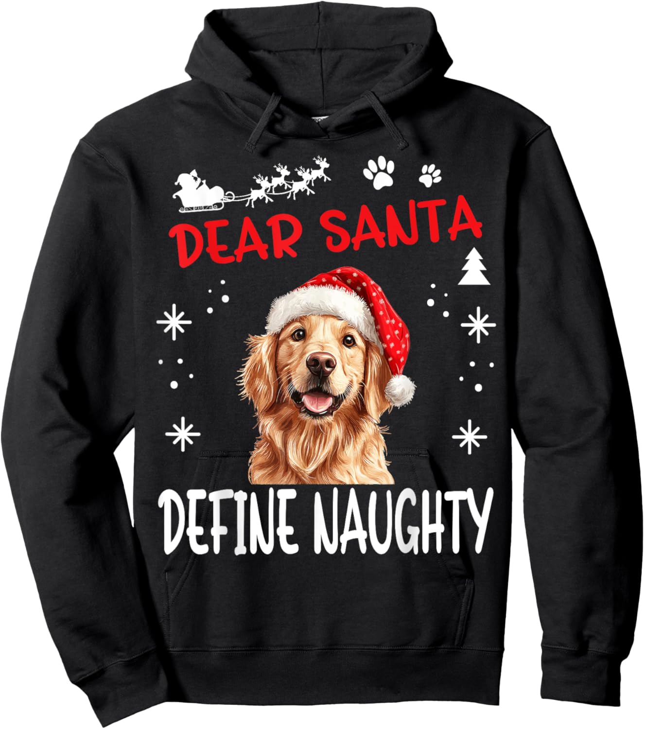 Cute Golden Retriever Dog Christmas Dear Santa Define Hoodie - Hoodie | Black