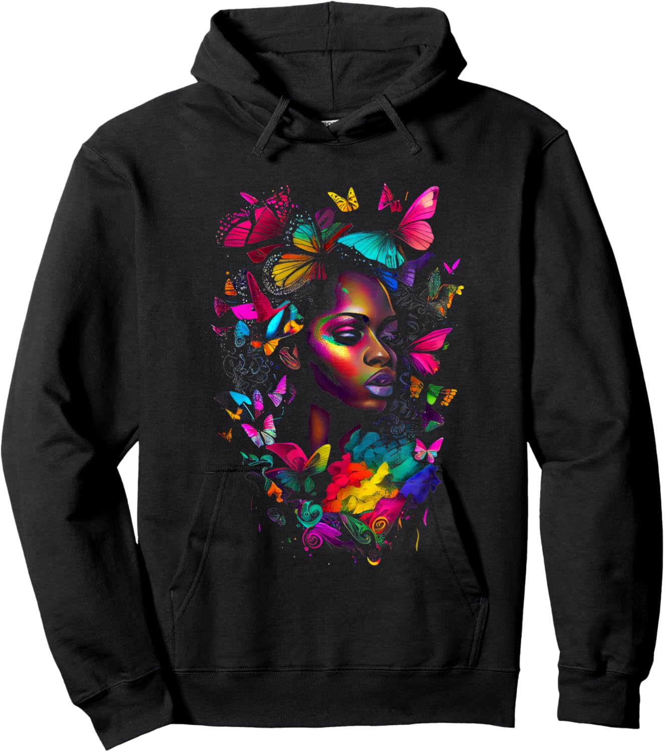 Black Woman Flowers Butterflies African American Art Hoodie - Hoodie | Black