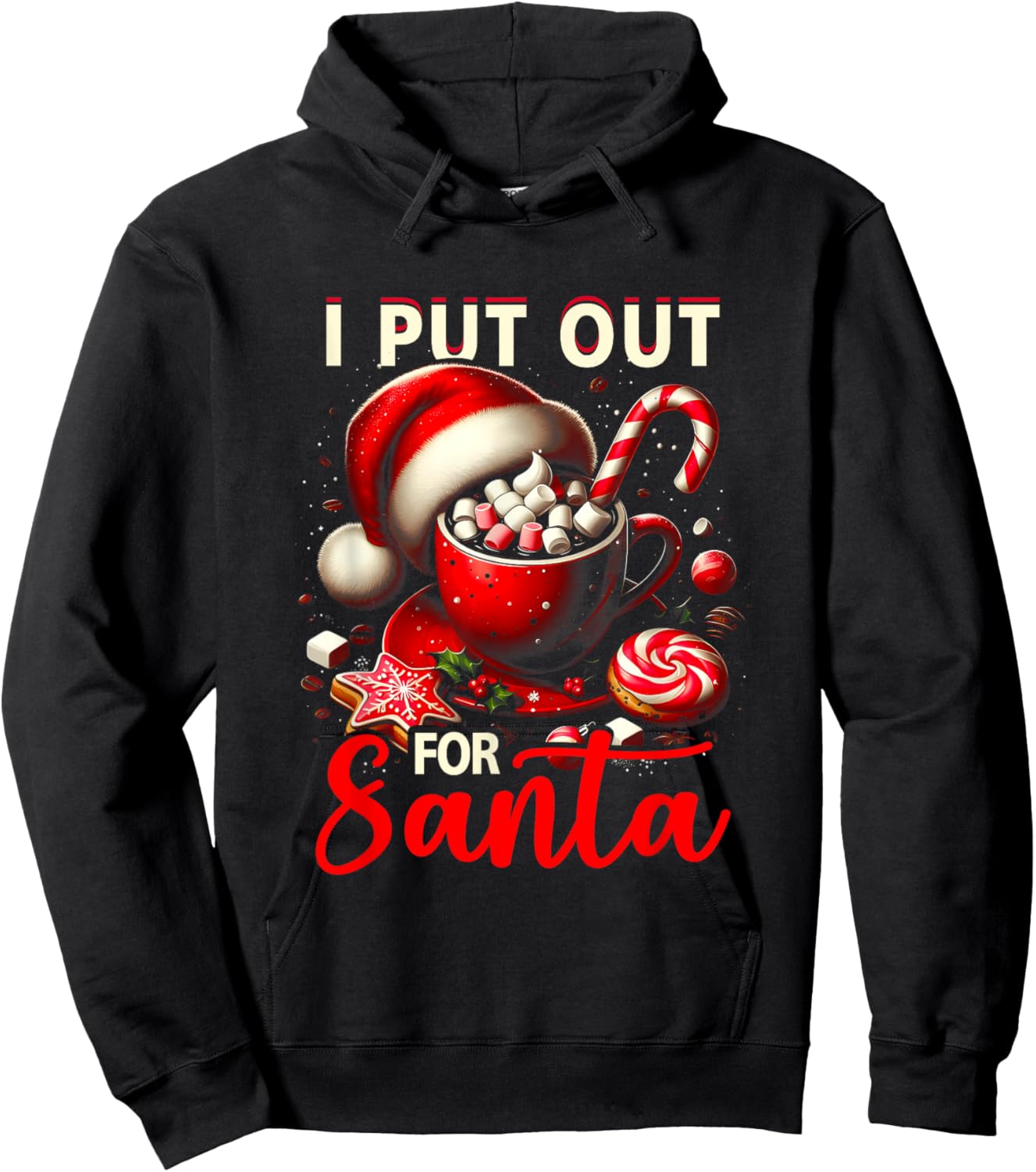 Naughty I Put Out For Santa Christmas Xmas Cream Coffee Hoodie - Hoodie | Black