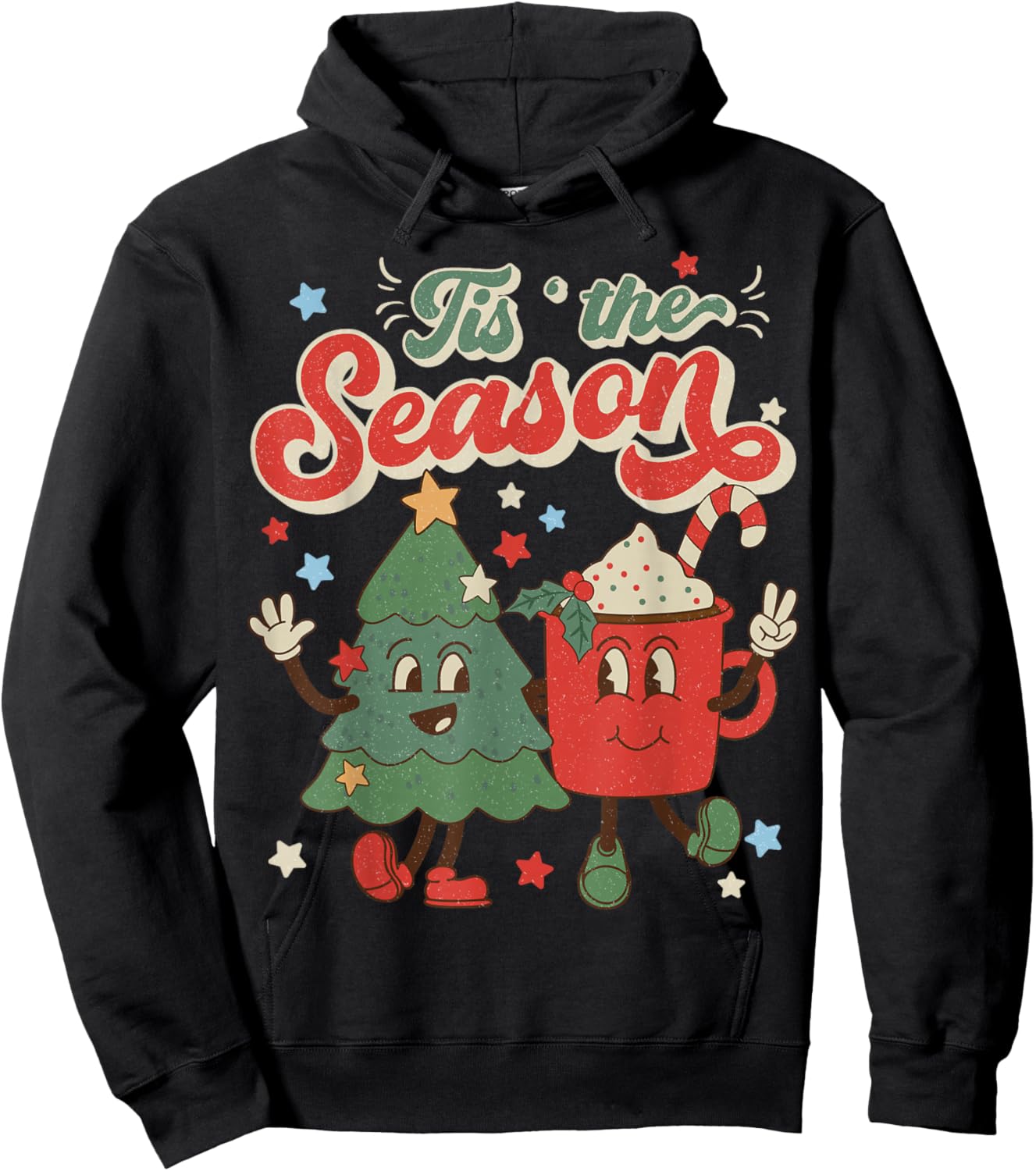 Vintage Christmas Tis The Season Christmas Tree Coffee Latte Hoodie - Hoodie | Black