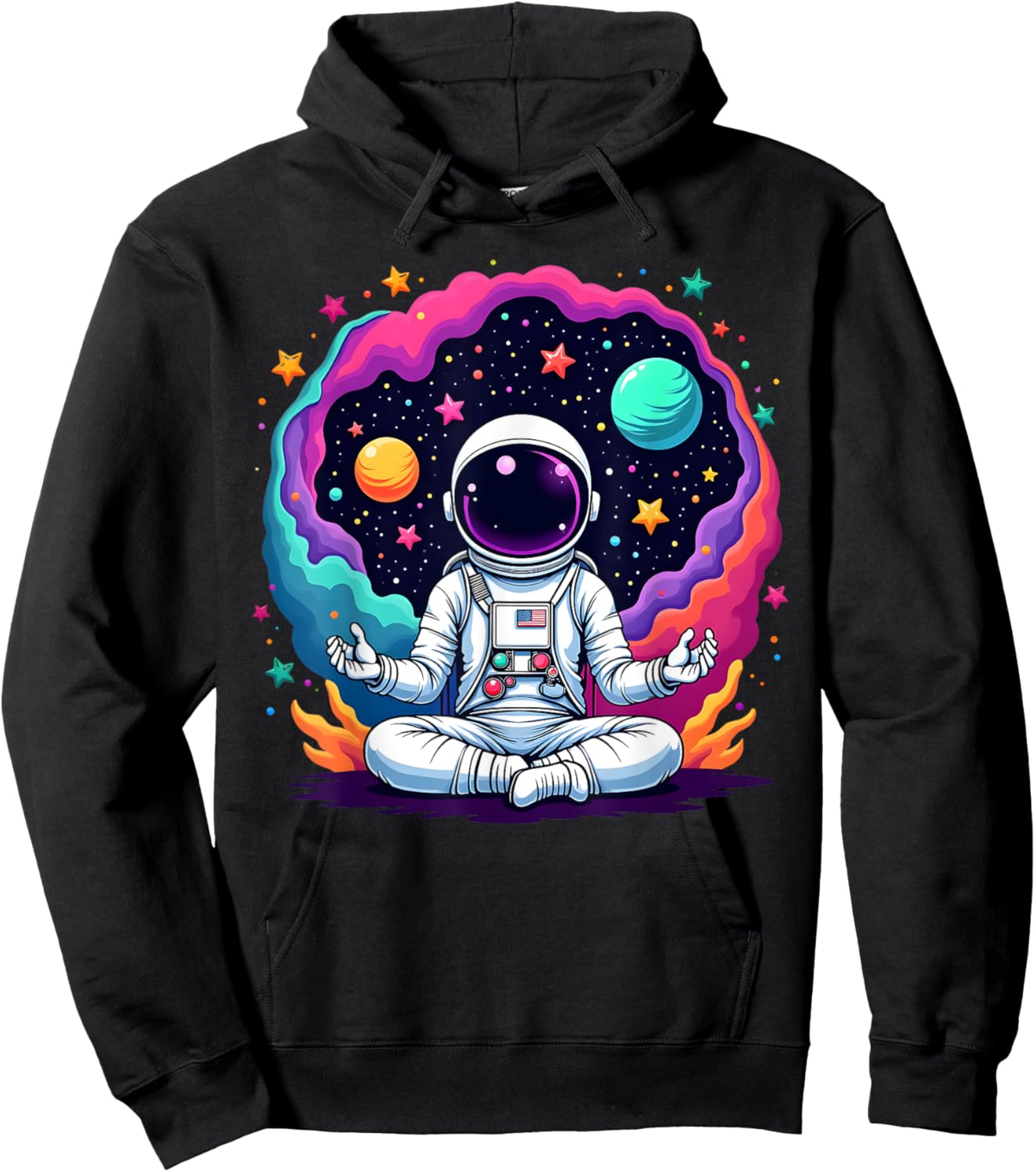 Funny Astronaut Yoga Meditation Planets Science Space Hoodie - Hoodie | Black
