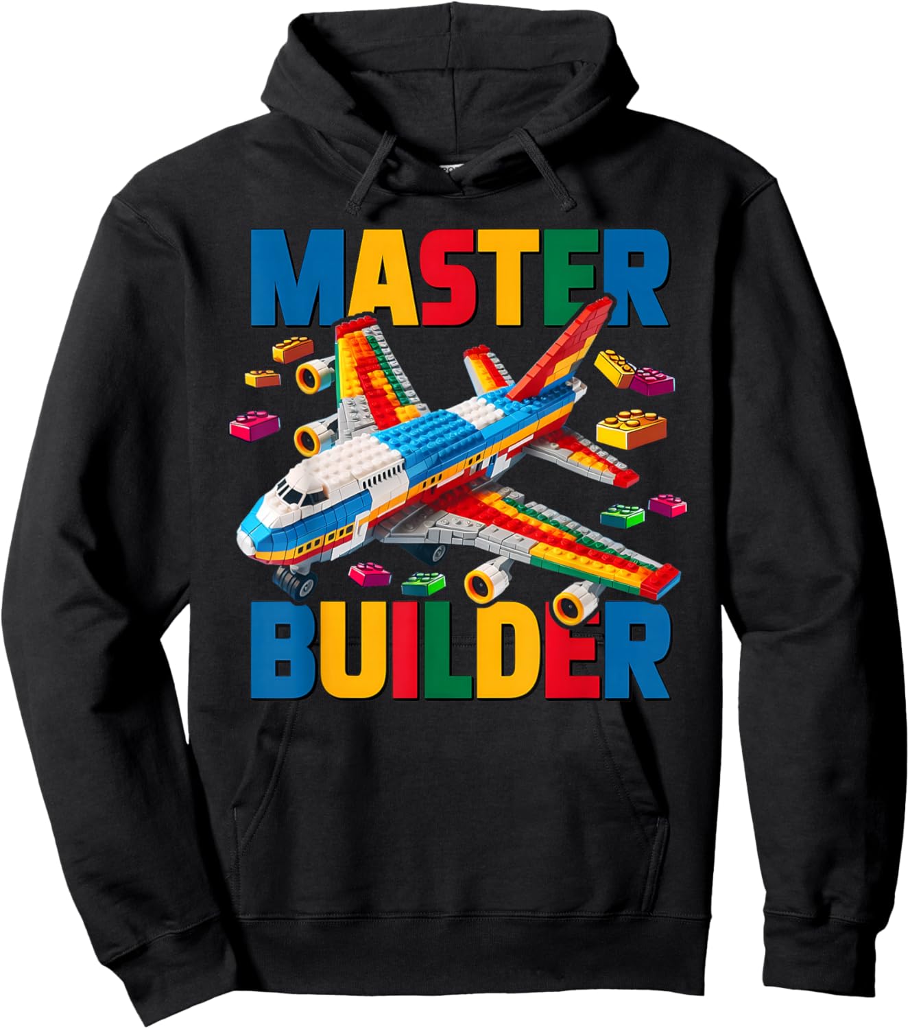 Master Builder Airplane Toy Kids Boys Building Blocks Brick Hoodie - Hoodie | Black