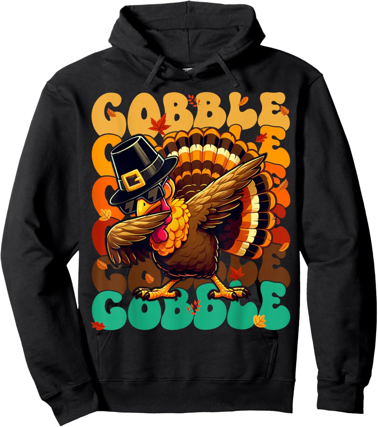 Thanksgiving Dabbing Turkey Gobble Gobble Pilgrim Boys Kids Hoodie - Hoodie | Black
