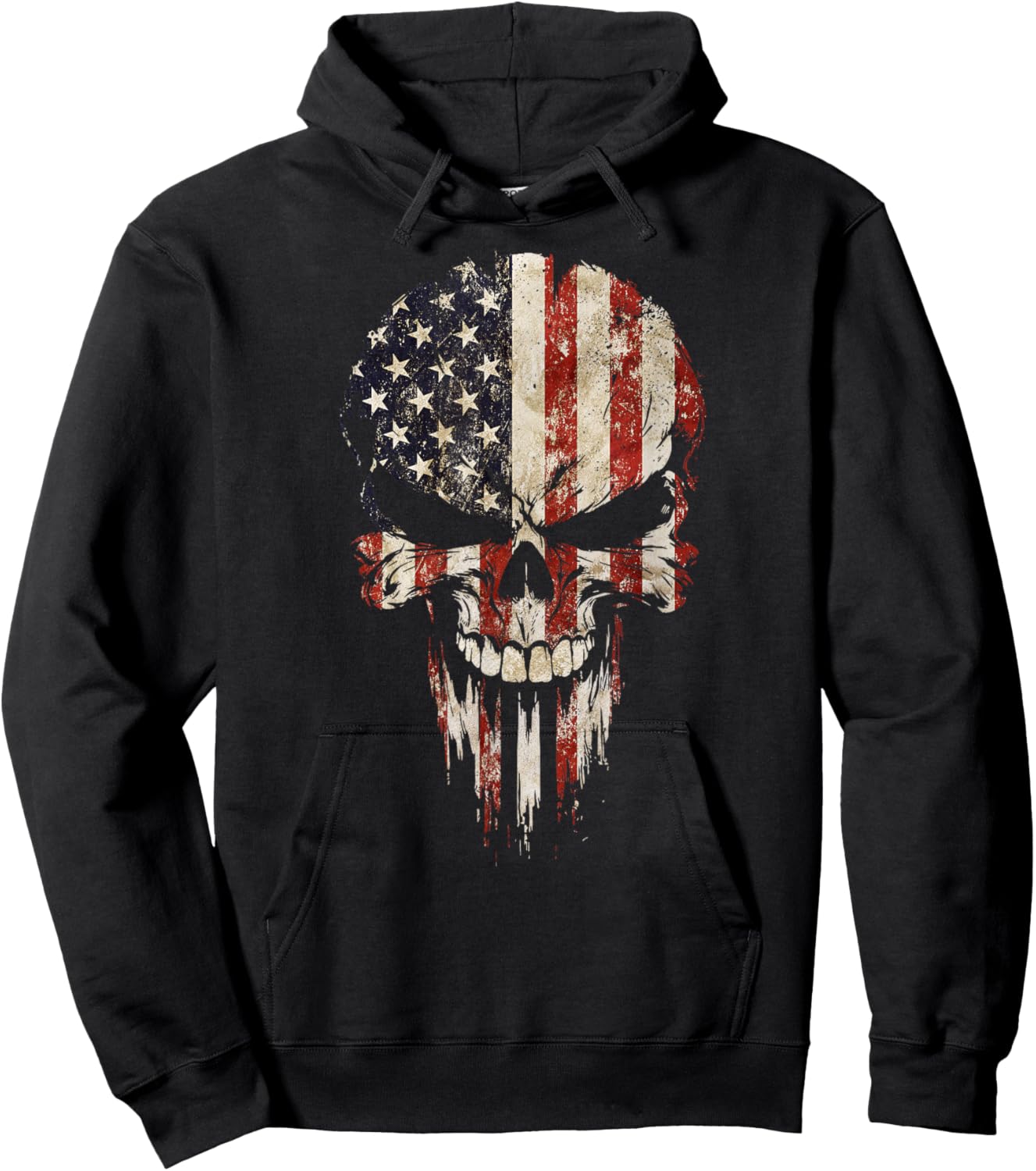 Vintage USA Flag Skull Patriotic Hoodie - Hoodie | Black