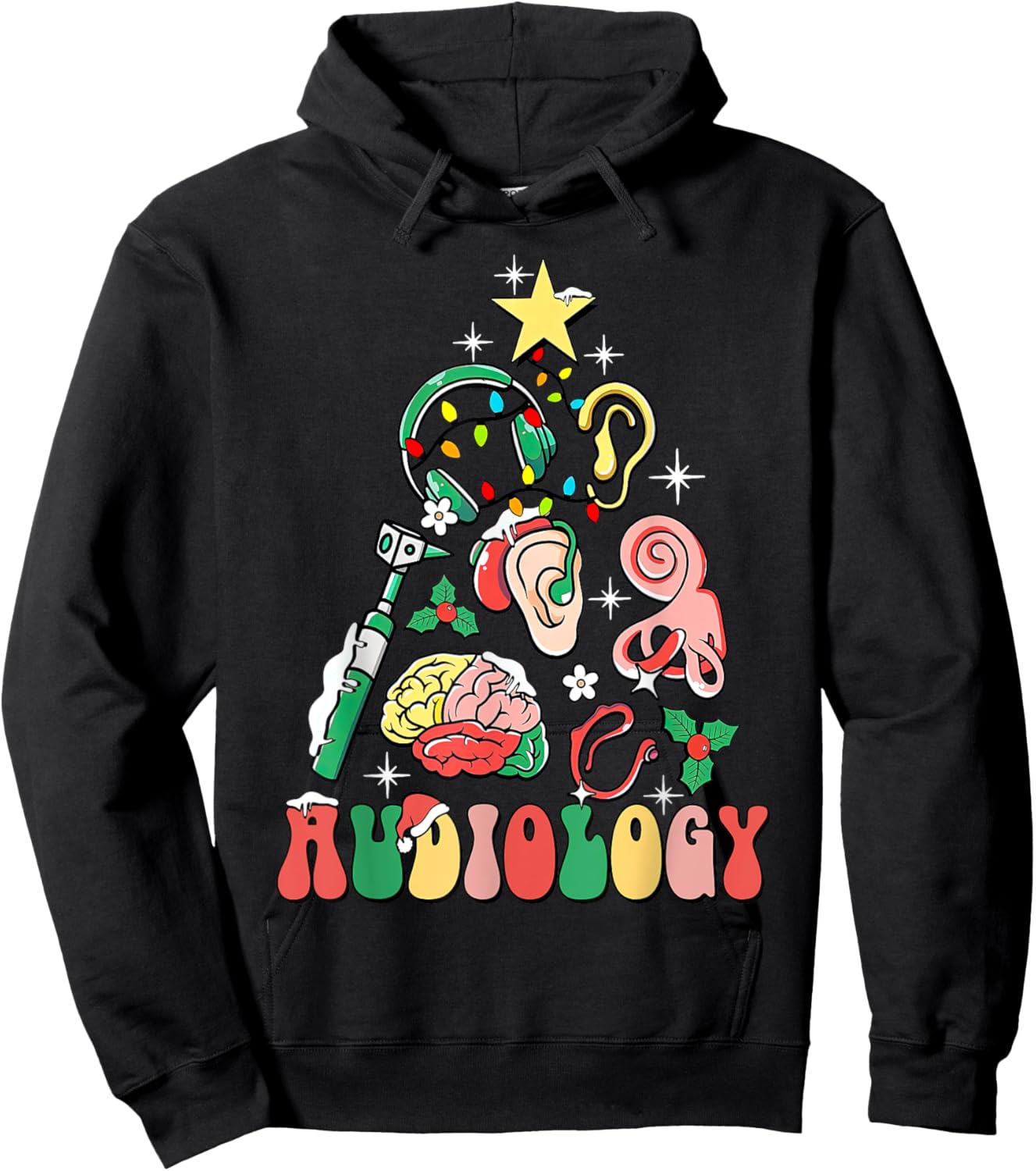 Audiology Christmas Tree Audiologist Squad Healthcare Worker Hoodie - Hoodie | Black