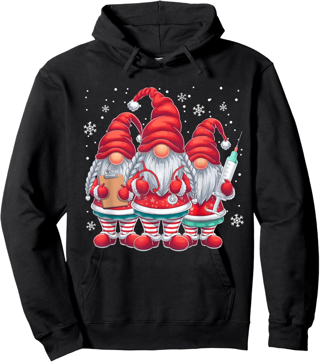 Xmas Medical Scrub Top Cute Nursing Christmas Gnomes Nurse Hoodie - Hoodie | Black