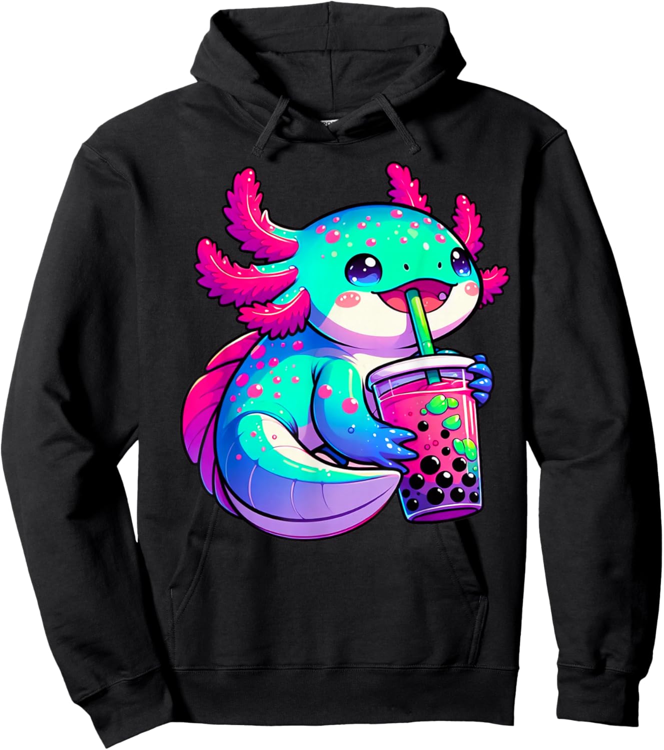 Axolotl Bubble Boba Tea Anime Cute Kawaii Blue Axolotl Hoodie - Hoodie | Black
