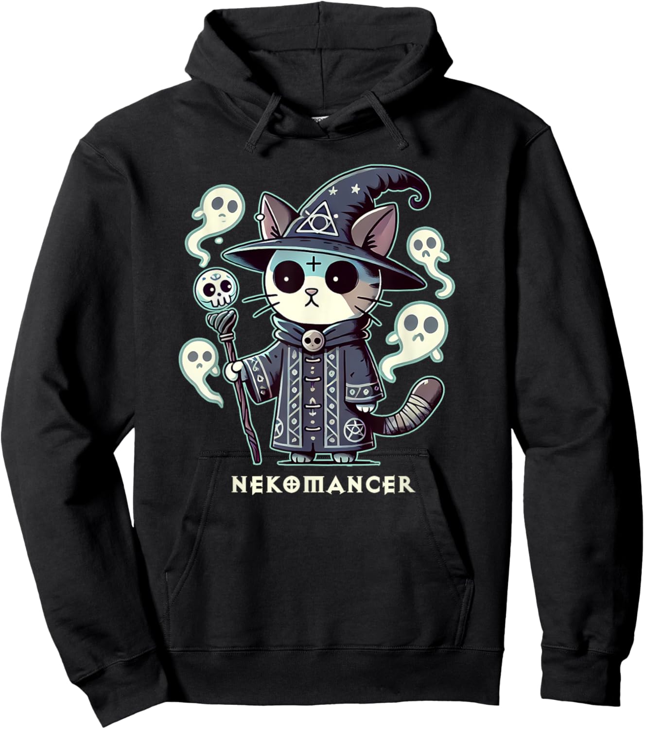 RPG Cat Nekomancer | Neko Cat ARPG Necromancer RPG Gamer LARP D20 - Black, Small, Short Sleeve, -Adults and -Kids Hoodie - Hoodie | Black
