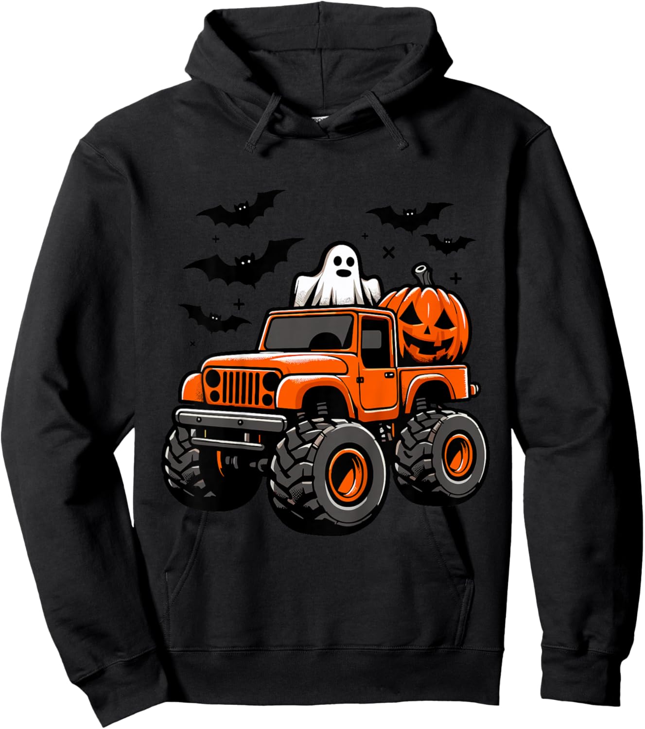 Kids Monster Truck Ghost Pumpkin Halloween Costume Hoodie - Hoodie | Black
