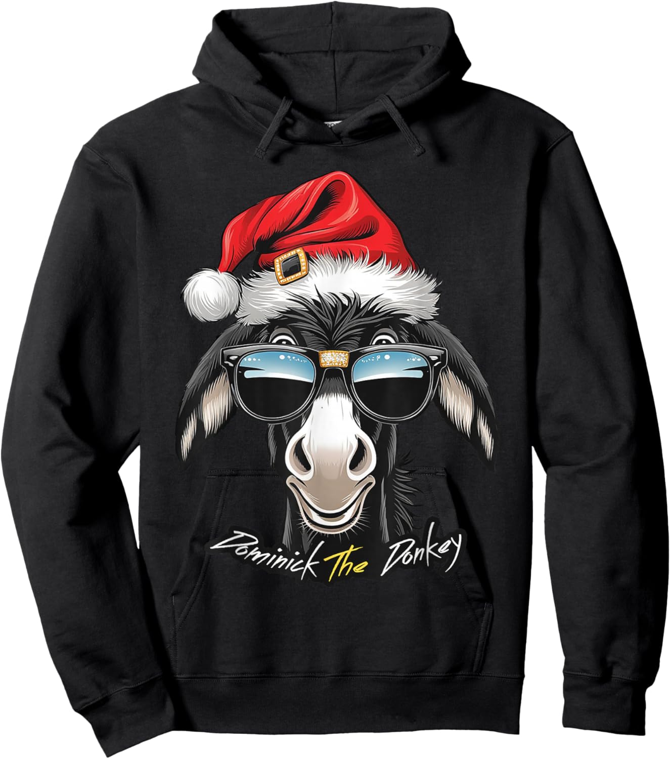 DONKEY FUNNY Dominick The Donkey Funny - -Adults, Blue, Small, Short Sleeve Hoodie - Hoodie | Black