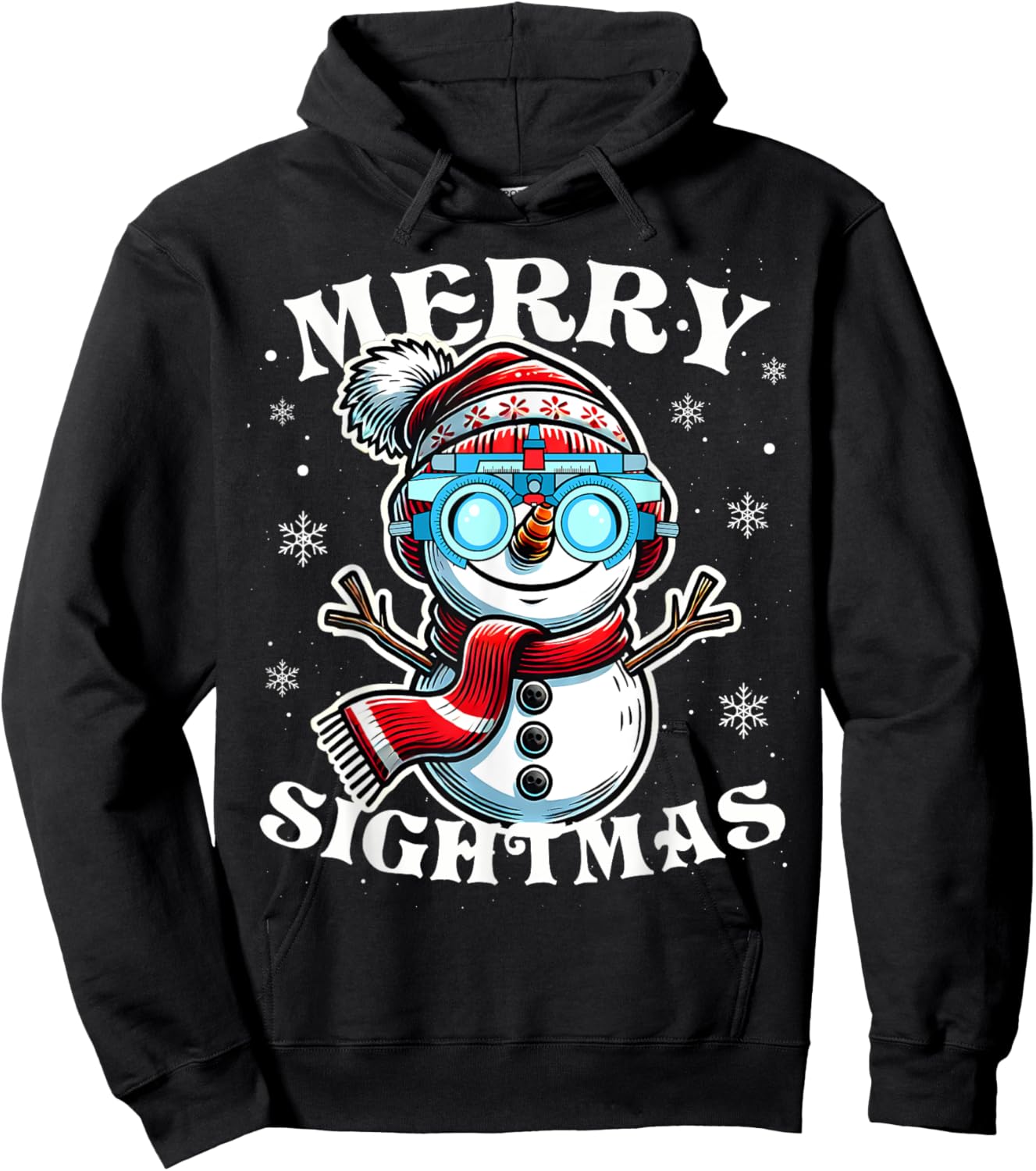 Merry Sightmas Snowman Optometry Christmas Shirt Eye Doctor Hoodie - Hoodie | Black