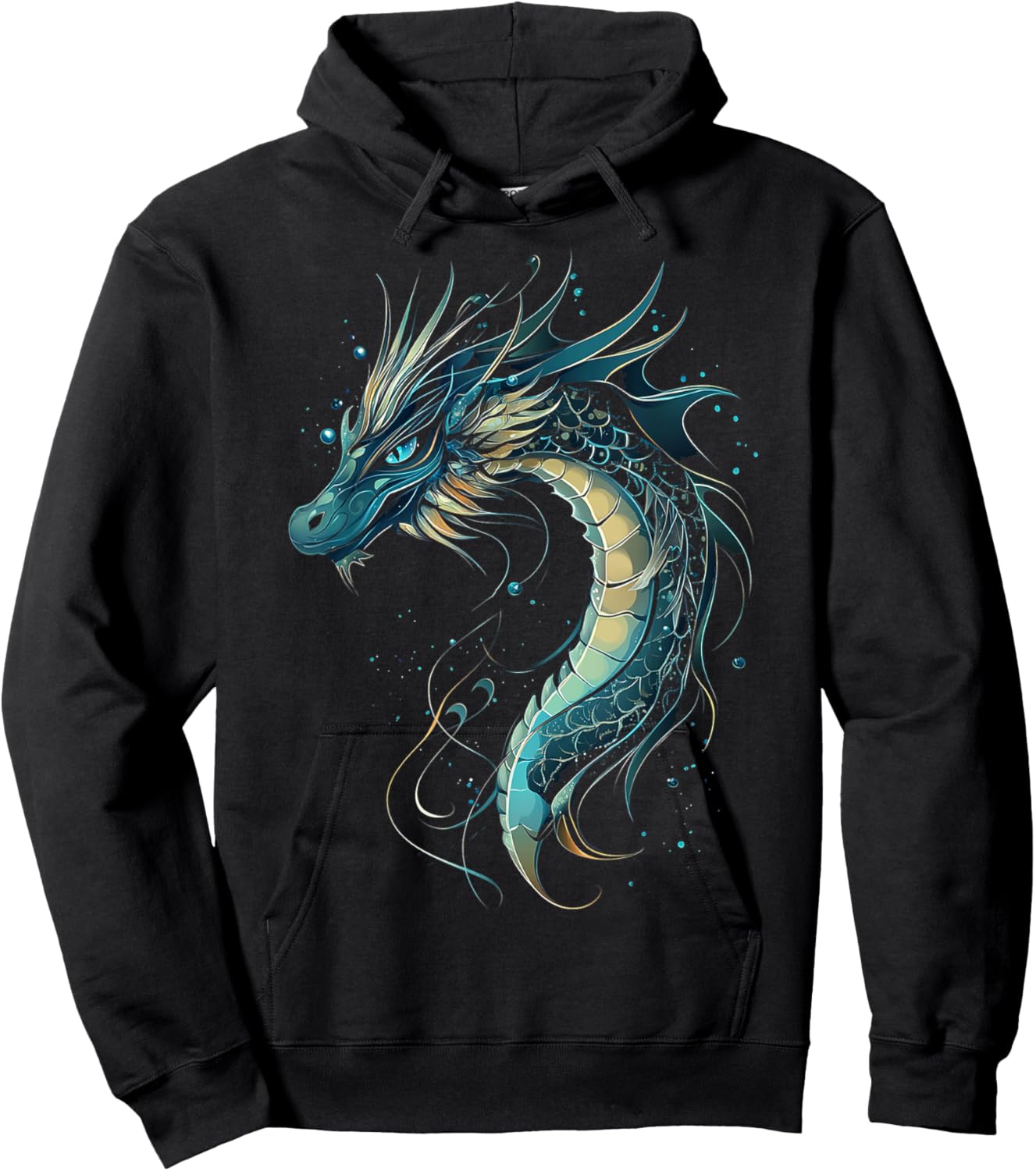 Sea Dragon Motif Mythical Illustration Sea Dragon Hoodie - Hoodie | Black