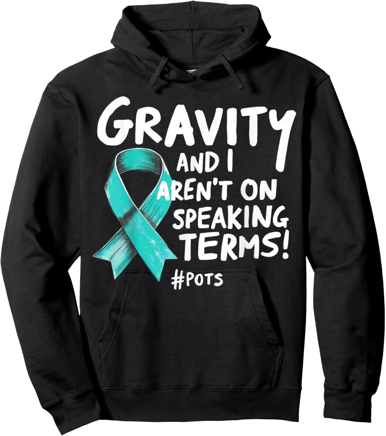 Dysautonomia Awareness Stuff and Apparel Black Turquoise Ribbon POTS Awareness , -Adults, Small, , Short Sleeve Hoodie - Hoodie | Black