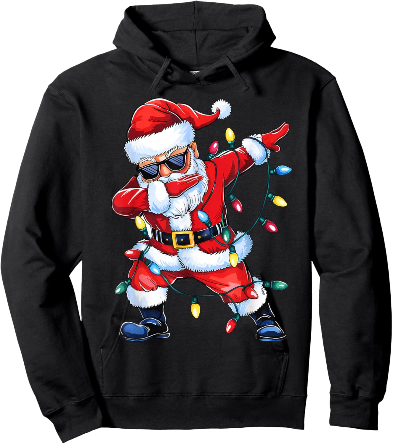 Dabbing Santa Xmas Light Girls Boys Kids Funny Christmas Hoodie - Hoodie | Black