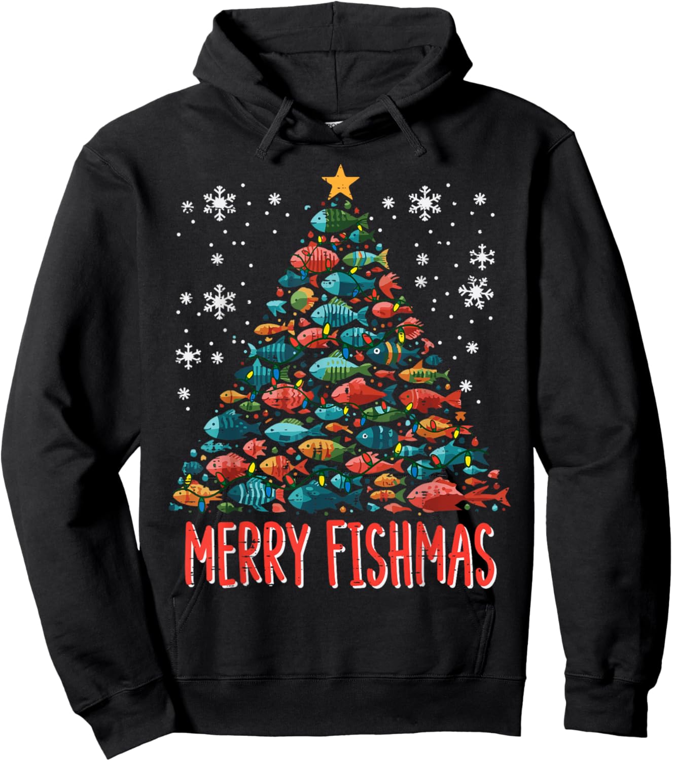 Fish Christmas Tree Merry Fishmas Xmas Boys Kids Men Women Hoodie - Hoodie | Black