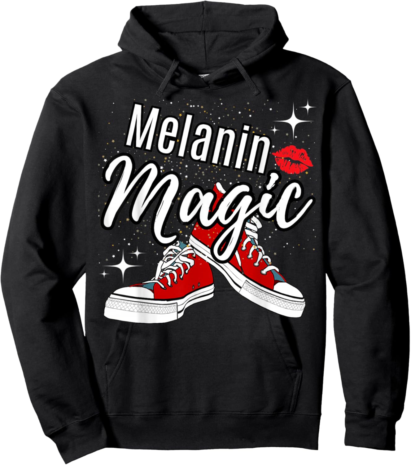 Melanin Magic Stars Lips Chucks Red Shoes Black Queen Hoodie - Hoodie | Black