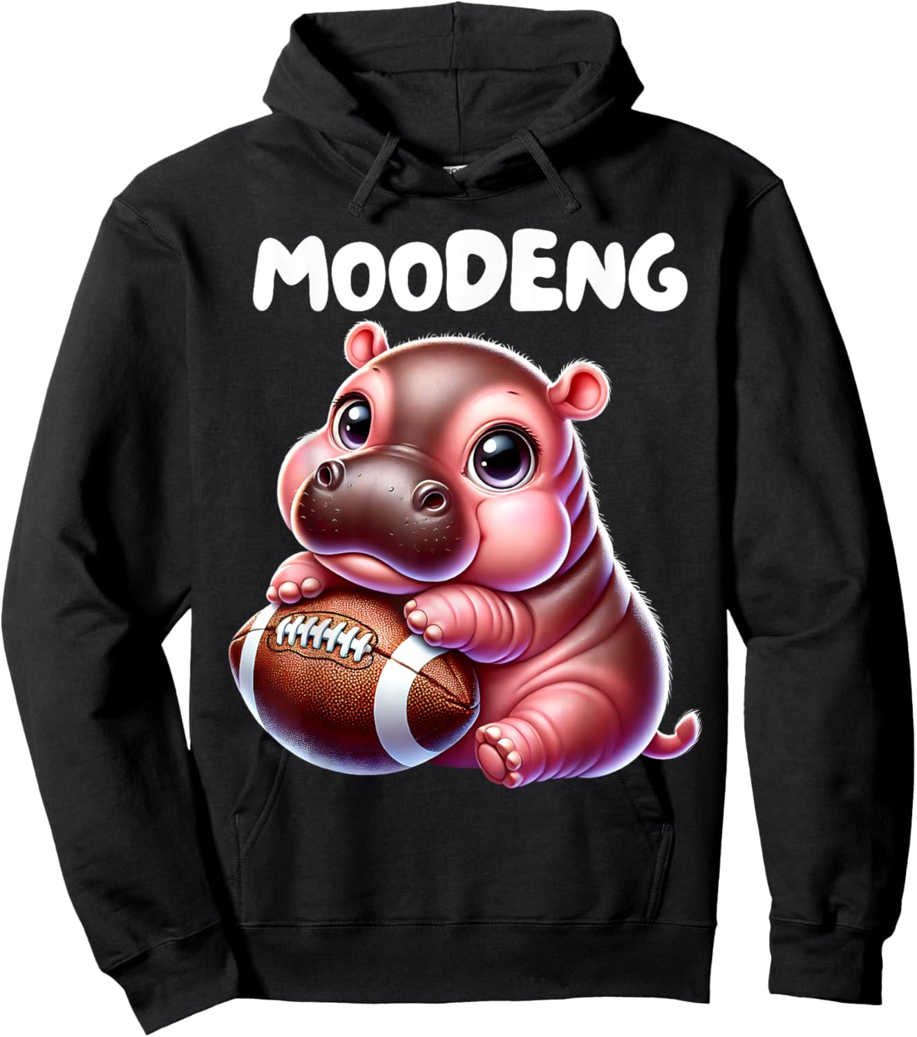 MooDeng American Football Sport Cute Baby Pygmy Hippo Meme Hoodie - Hoodie | Black
