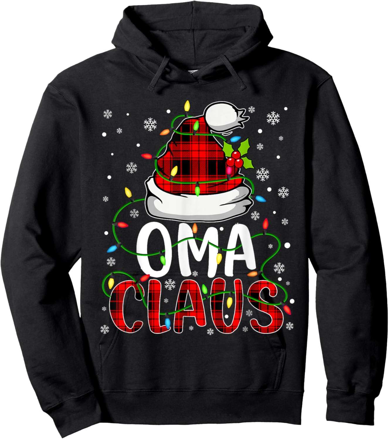 Oma Claus Shirt Christmas Lights Pajama Family Matching Hoodie - Hoodie | Black