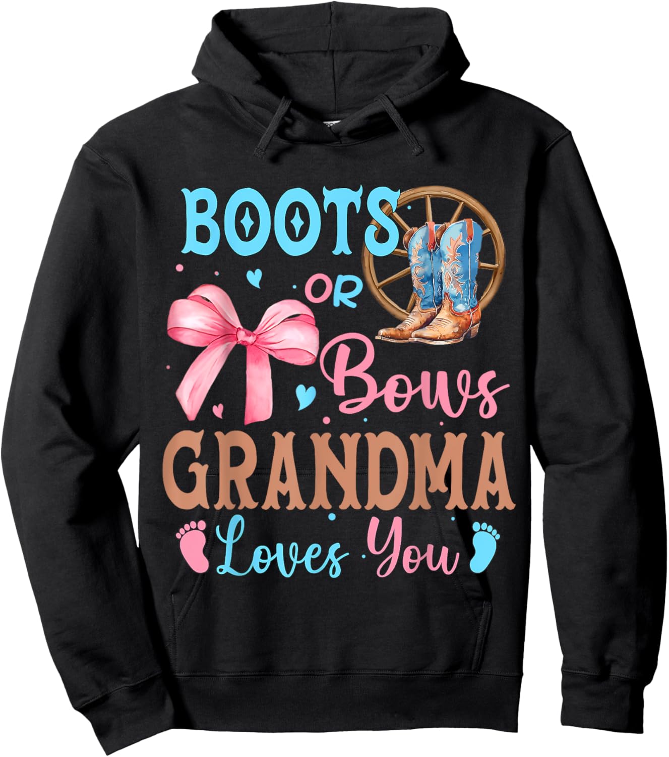 Boots or Bows Gender Reveal Decorations Grandma Loves You Hoodie - Hoodie | Black