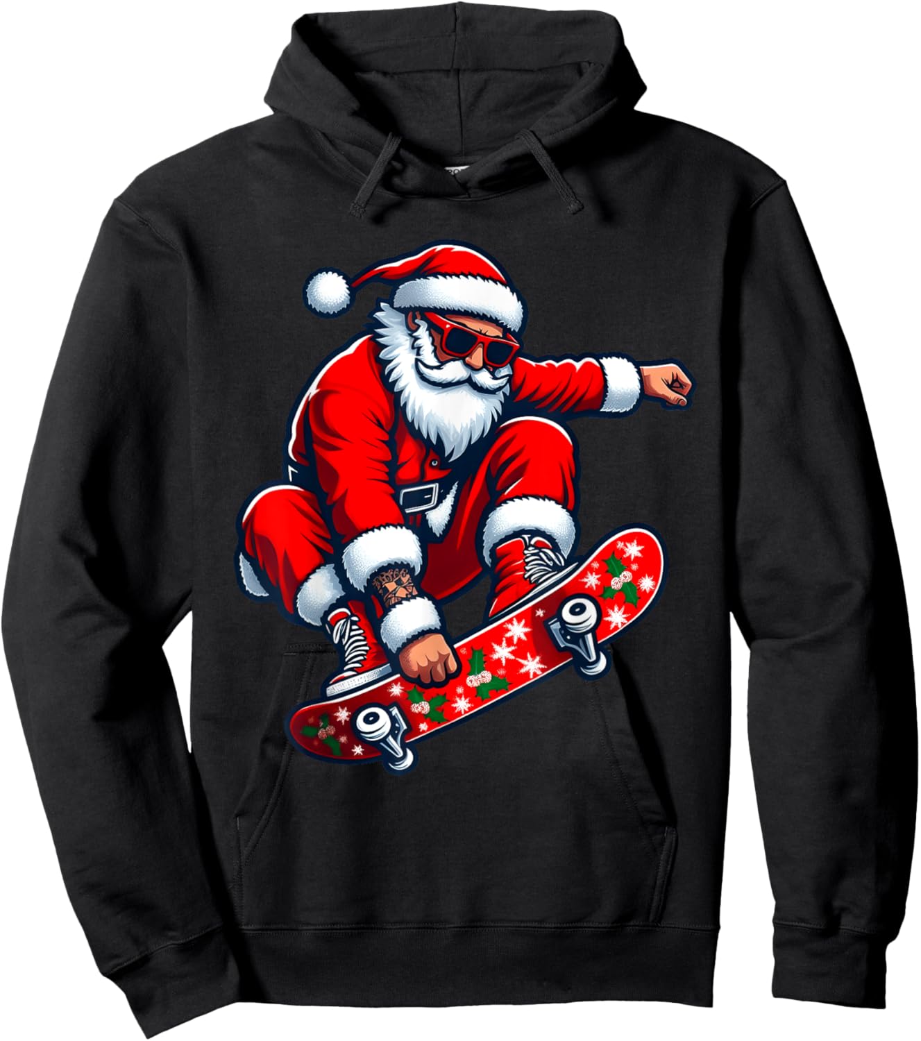 Santa Skateboarding Christmas Pajama Toddler Skateboarders Hoodie - Hoodie | Black