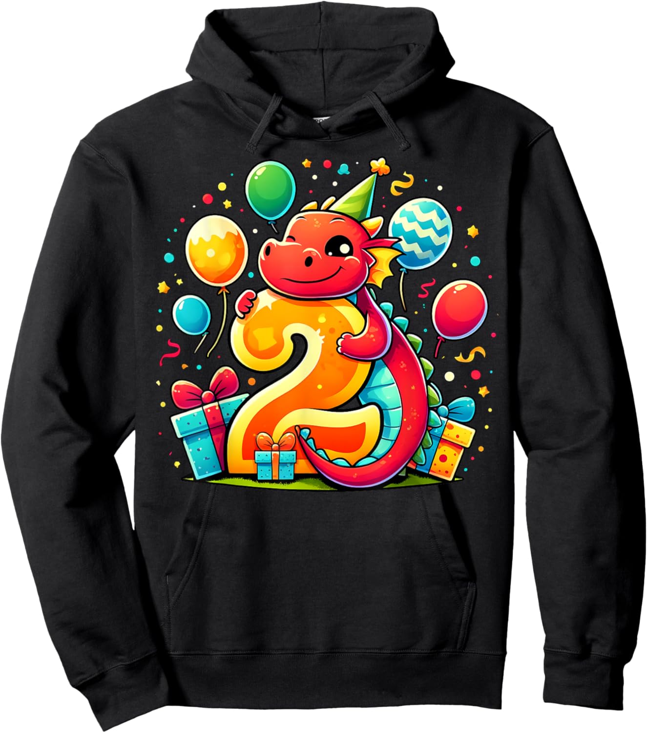 Dragon 2nd birthday boy girl 2 years old second two Dragon Hoodie - Hoodie | Black