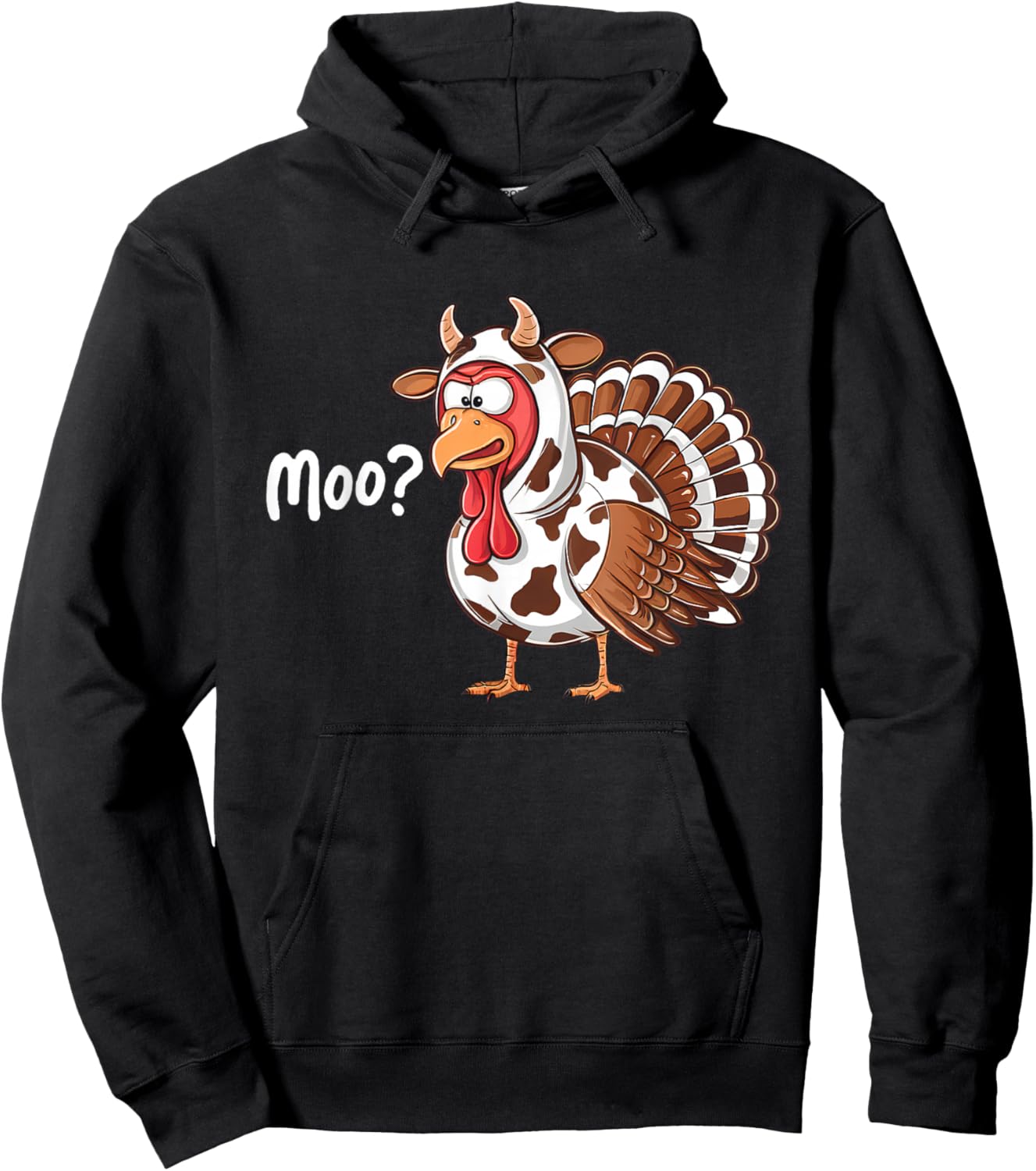 Funny Turkey Moo Thanksgiving Fake Cow Farmer Cow Lover Hoodie - Hoodie | Black