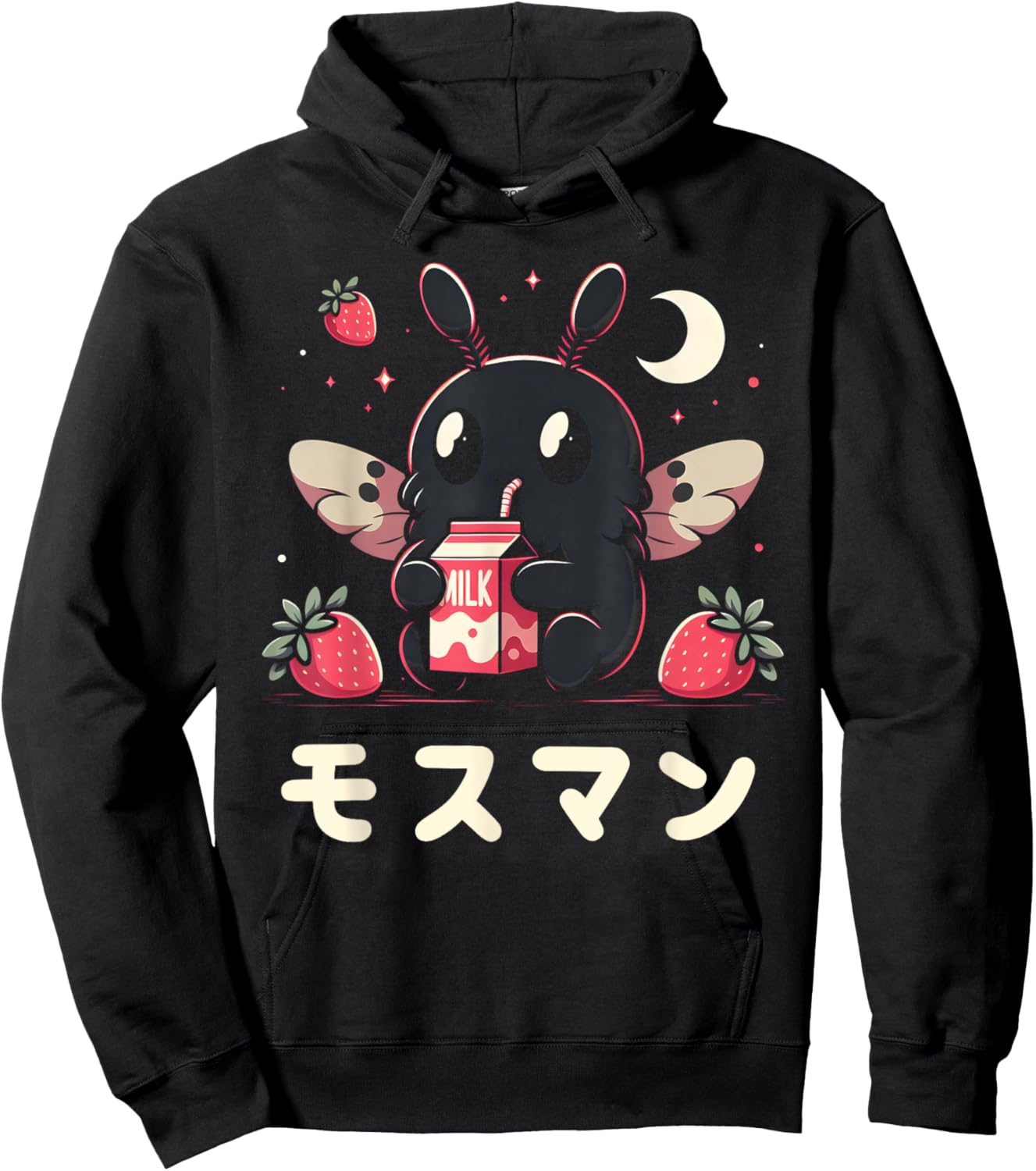 Kawaii Mothman Drinking Strawberry Milkshake Hoodie - Hoodie | Black