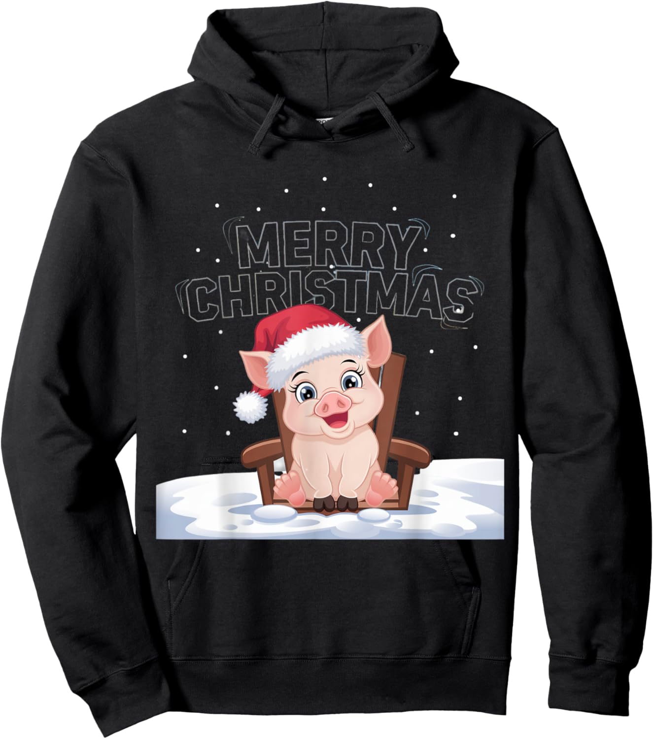 Cute Pig in Santa Hat Merry Christmas Winter Holiday Design Hoodie - Hoodie | Black