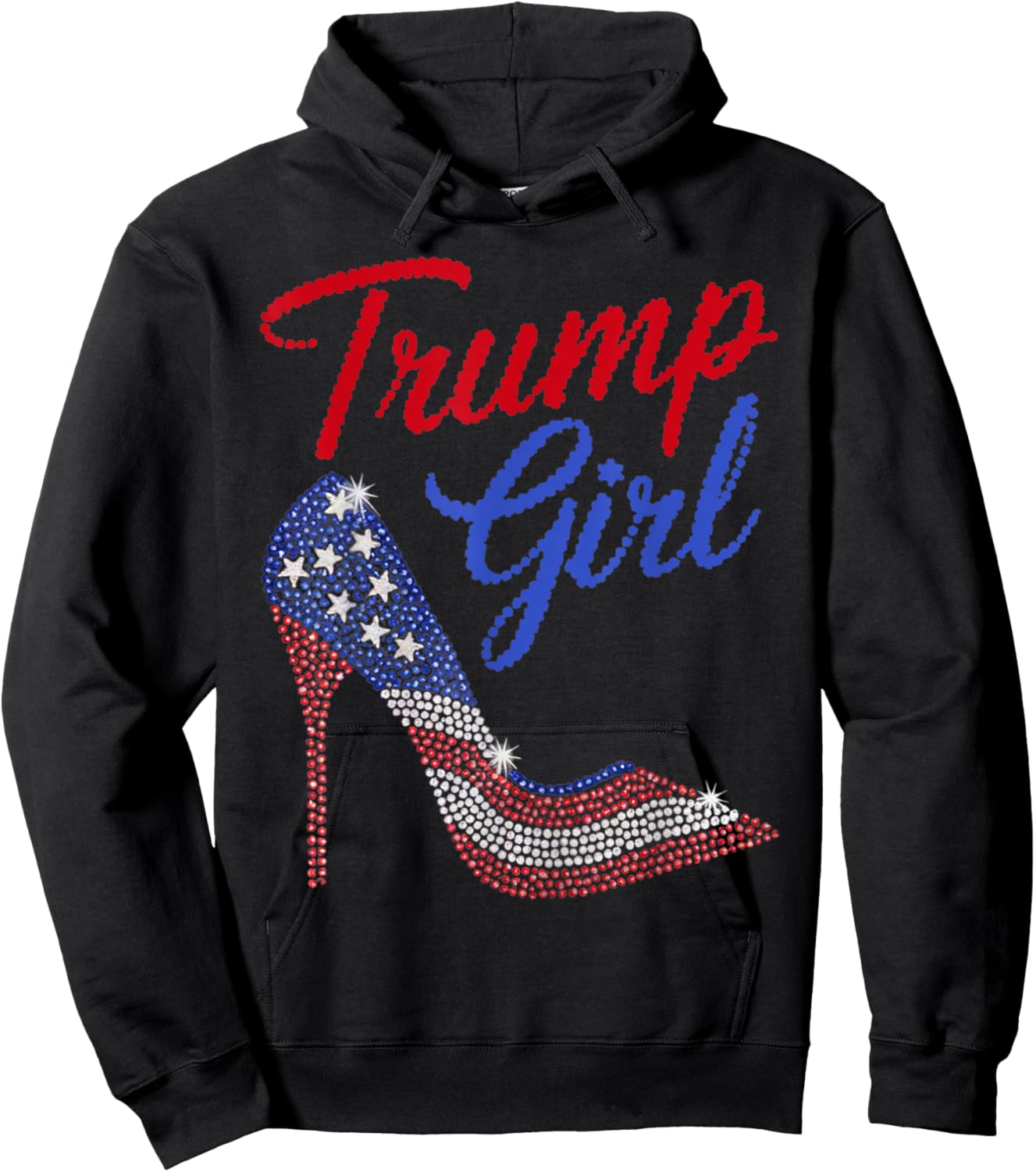 American Flag Bling Patriot Trump 2024 Trump Girl High Heel Hoodie - Hoodie | Black
