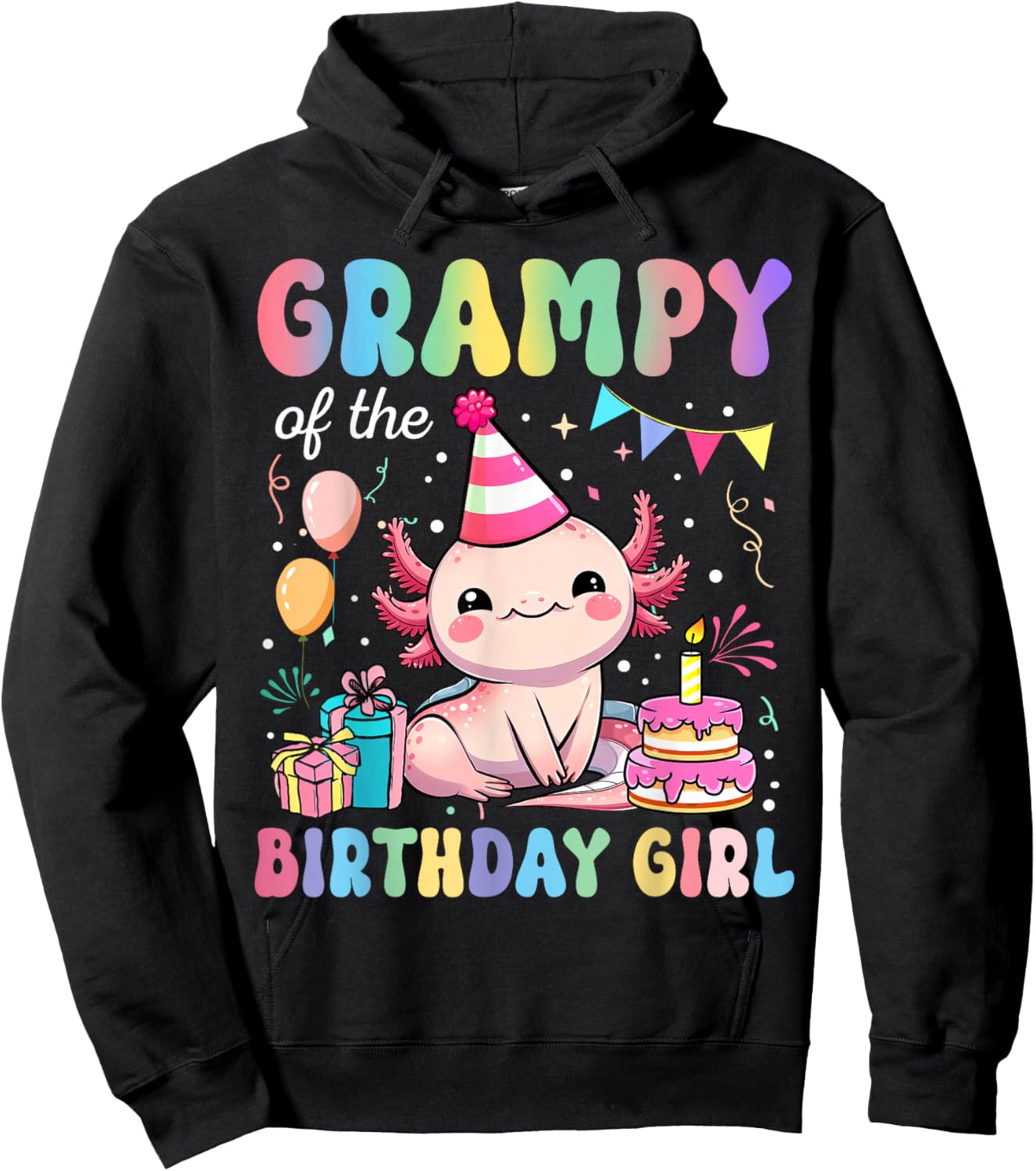 Grampy Of The Birthday Girl Axolotl Bday Party Family Hoodie - Hoodie | Black