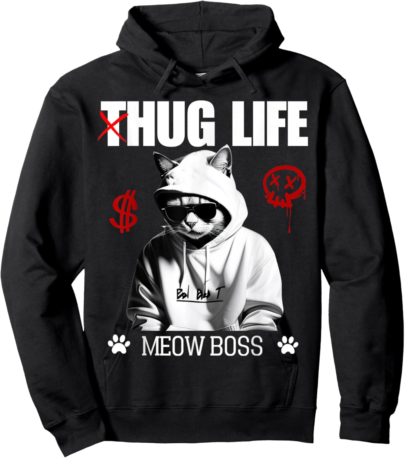 Cute Cat Hug Life Funny Thug Gangster Hiphop Kitten Lovers Women Hoodie - Hoodie | Black