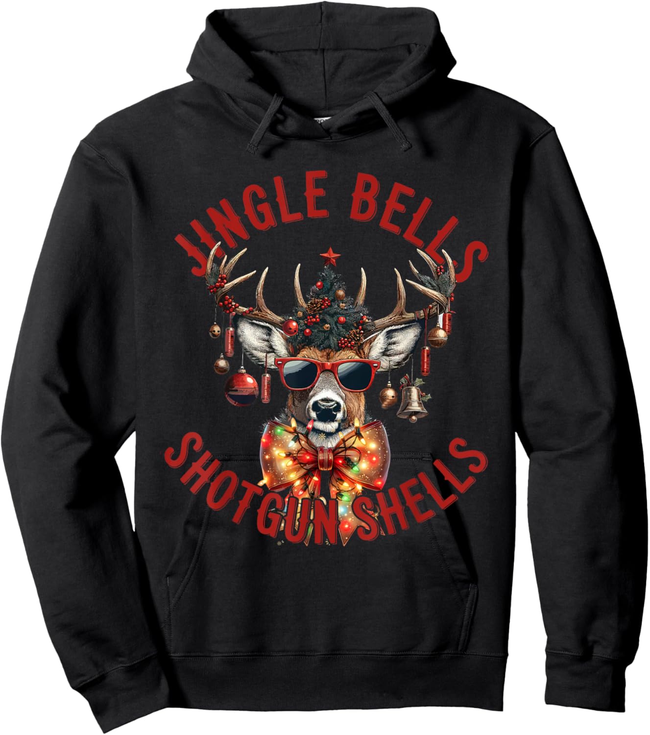 Jingle Bells Shotgun Shells, Christmas Deer hunt Hunting Hoodie - Hoodie | Black