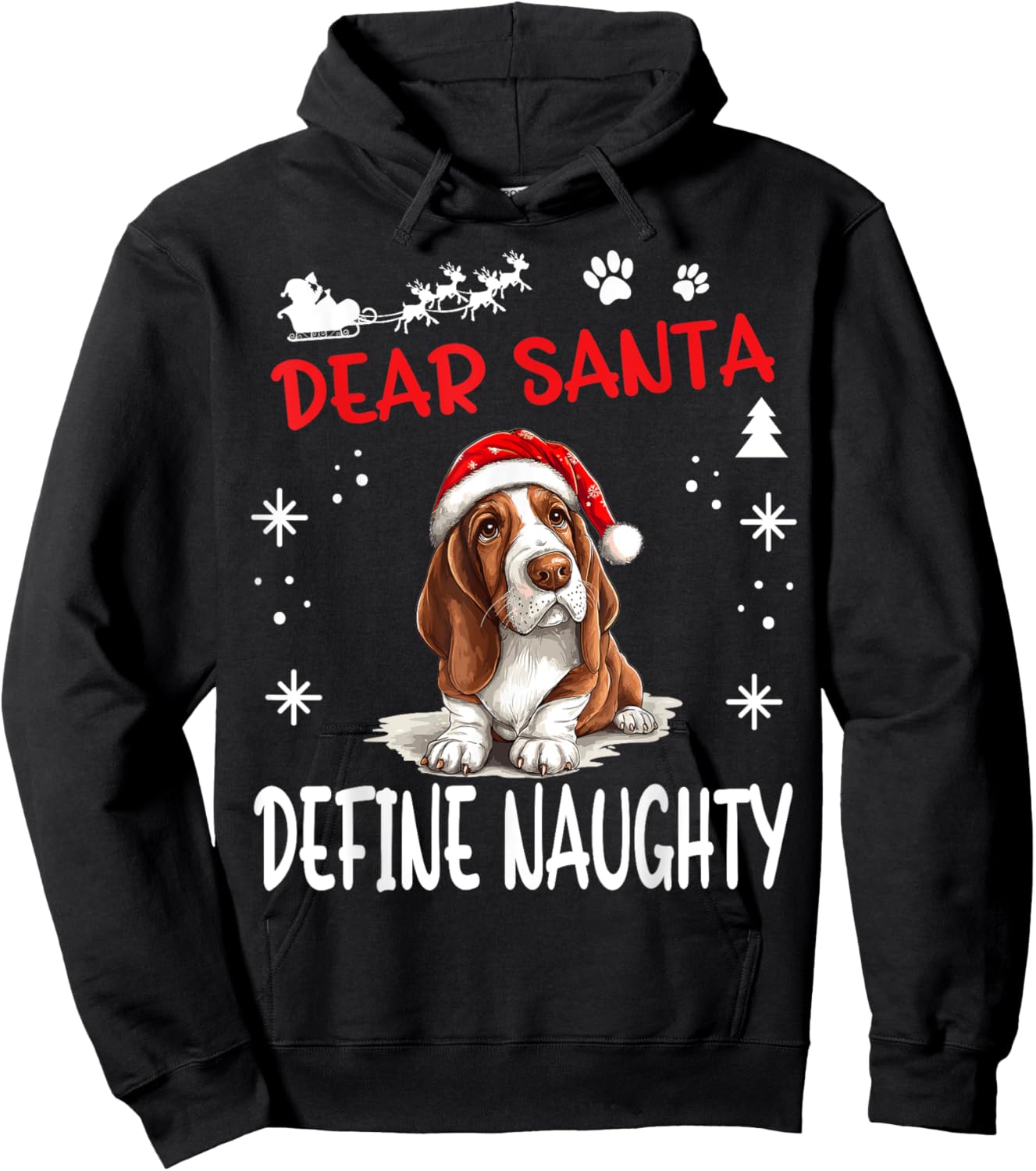 Cute Basset Hound Dog Christmas Dear Santa Define Naughty Men Women Kids Hoodie - Hoodie | Black
