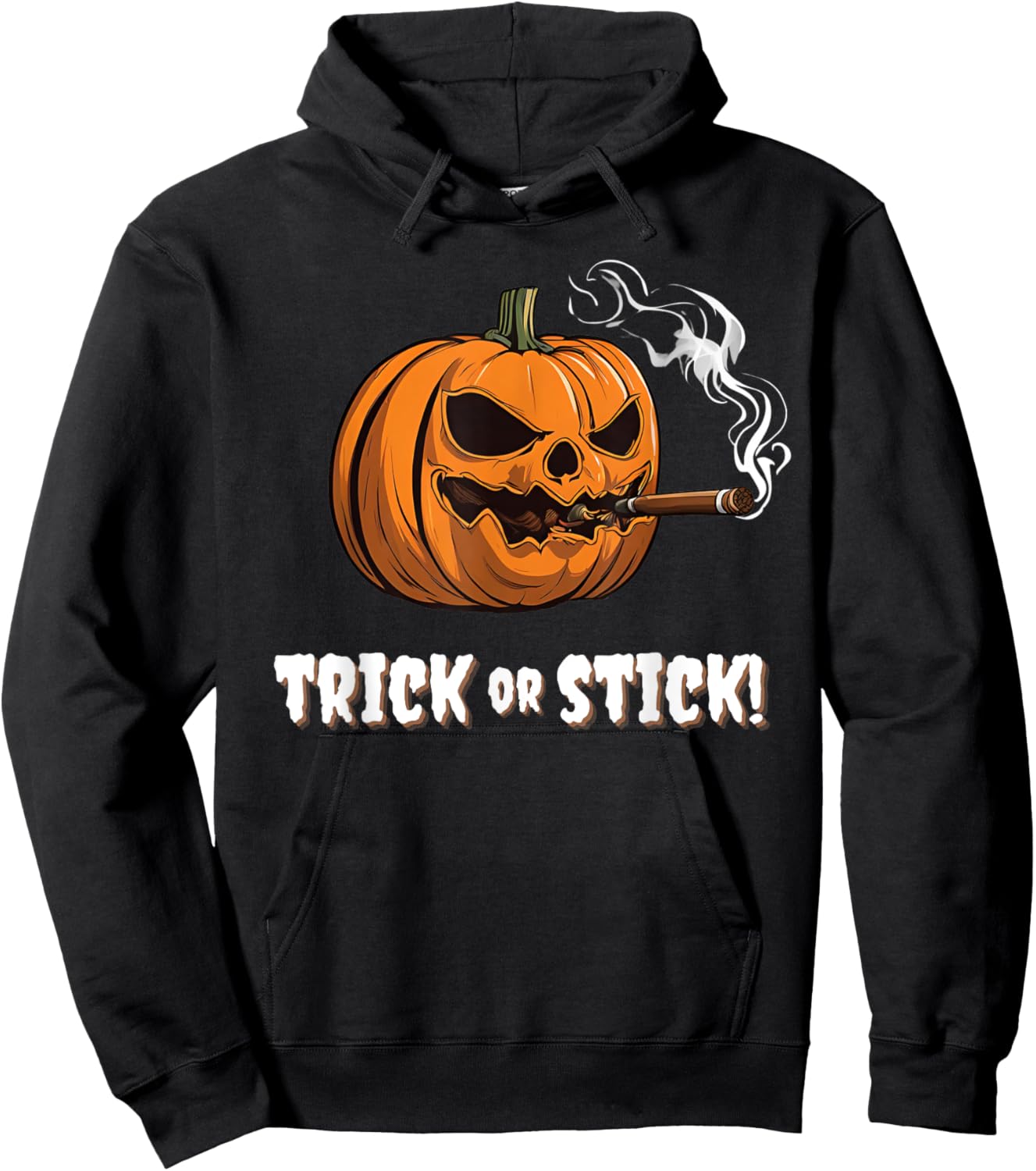 Cigar Smoking Pumpkin Halloween Trick Or Stick Lounge Gear Hoodie - Hoodie | Black