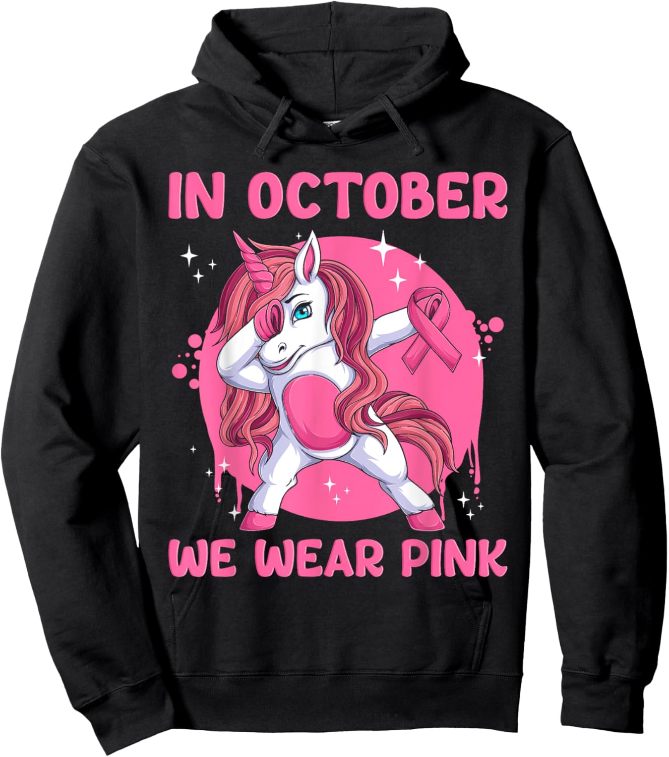 In October We Wear Pink Unicorn Breast Cancer Awareness Hoodie - Hoodie | Black