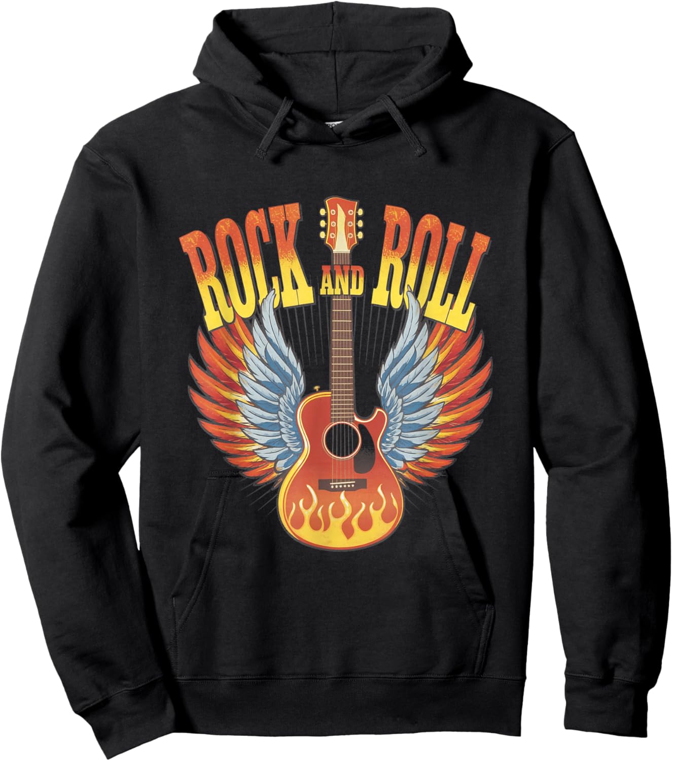 Retro 80s Rock and Roll Music Electric Vintage Guitar Wings Hoodie - Hoodie | Black