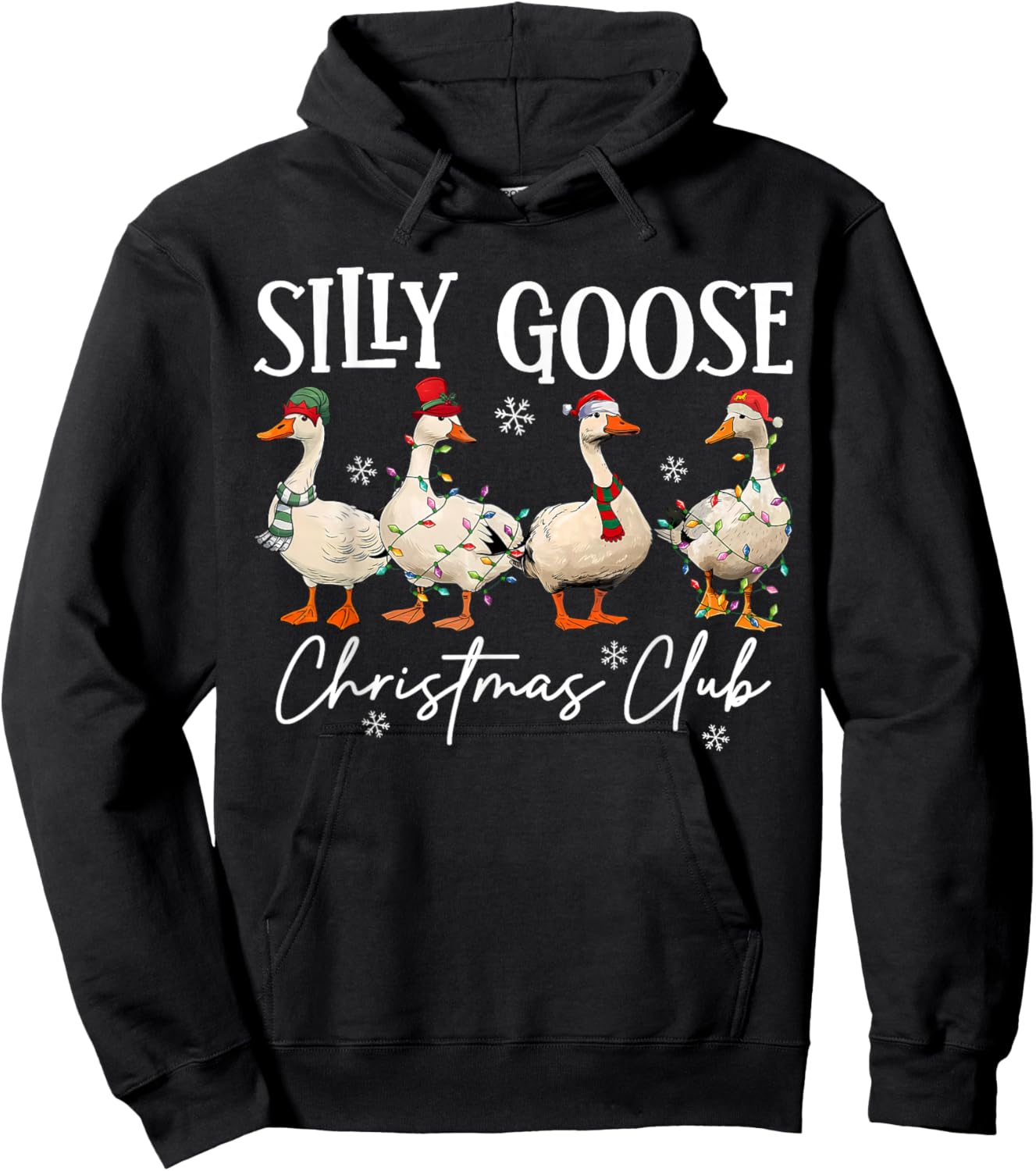 Silly Goose Christmas Club Funny Christmas Lights Goose Crew Hoodie - Hoodie | Black