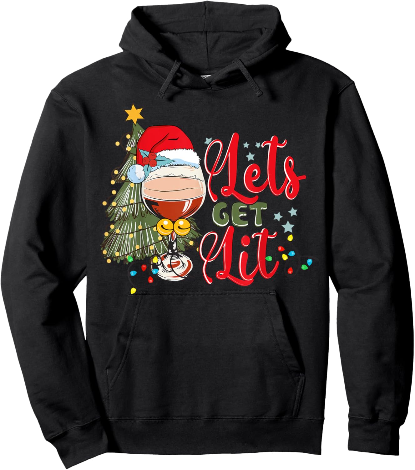 Christmas Tree Santa Hat Funny Let's Get Lit Xmas Season Hoodie - Hoodie | Black