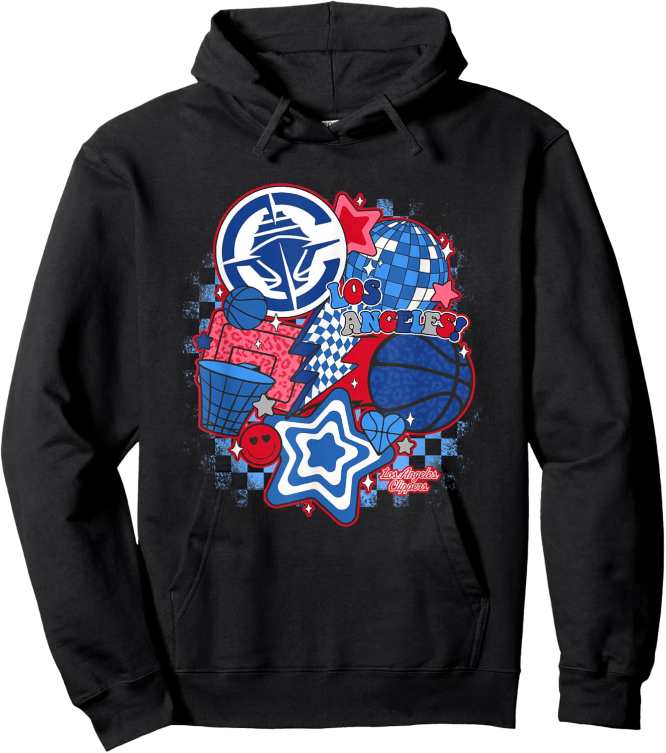 Los Angeles Clippers NBA Psychedelic Basketball Collage - -Adults & Kids - Black - Short Sleeve - Small - Classic Fit - Cotton Blend - NBA Los Angeles Clippers Basketball Hoodie - Hoodie | Black