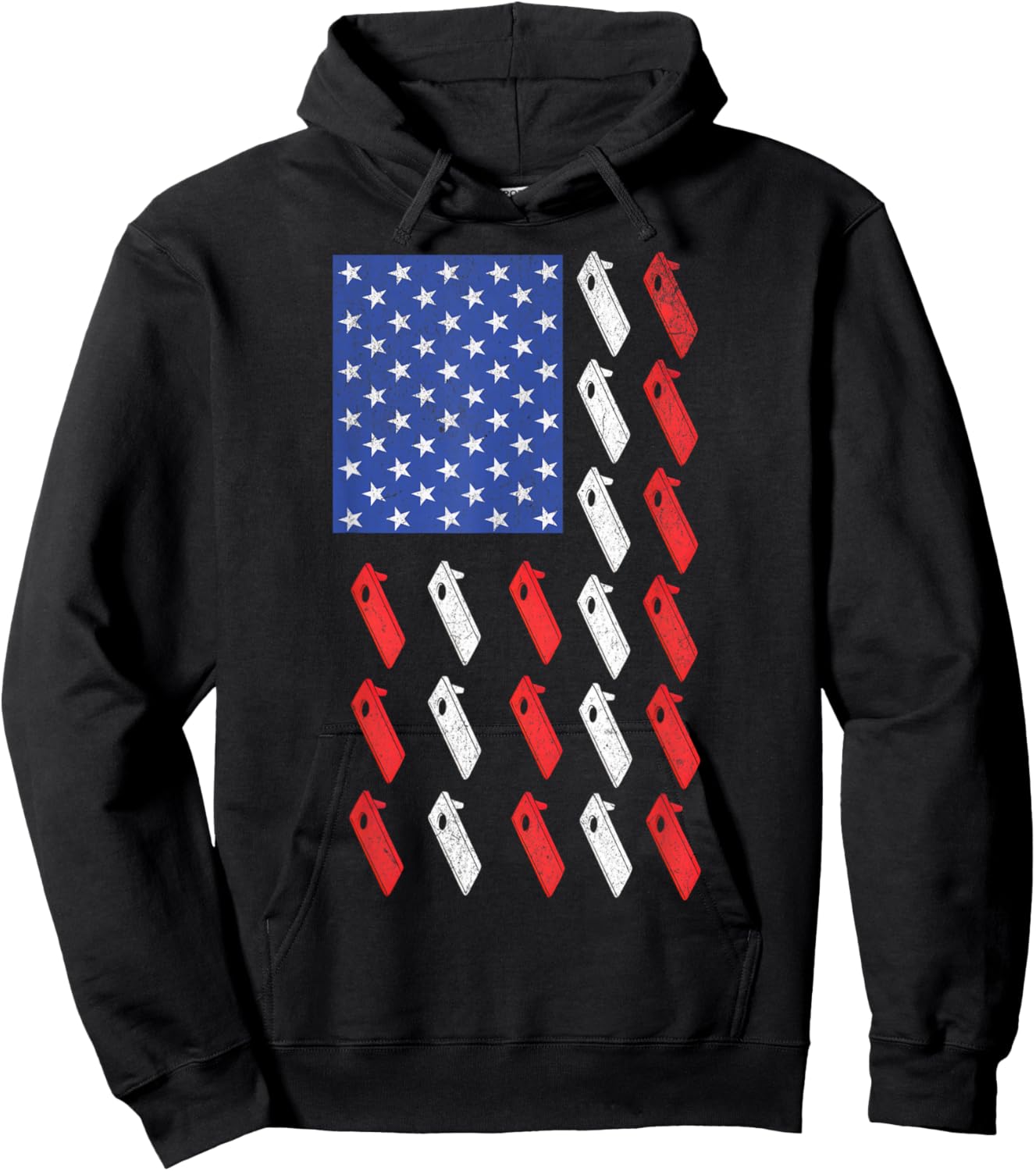 Cornhole Player Toss Bean Bag Game Men Women American Flag Hoodie - Hoodie | Black