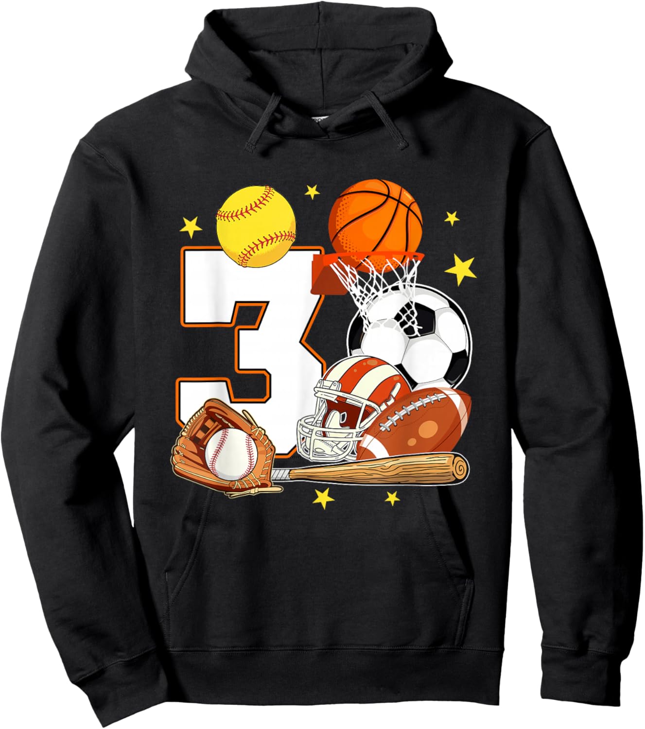 3rd Birthday Sports Birthday Theme 3 Year Old Birthday Hoodie - Hoodie | Black