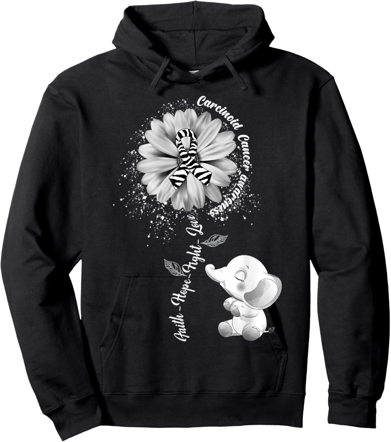 Faith Hope Fight Love Elephant Carcinoid Cancer Awareness Hoodie - Hoodie | Black